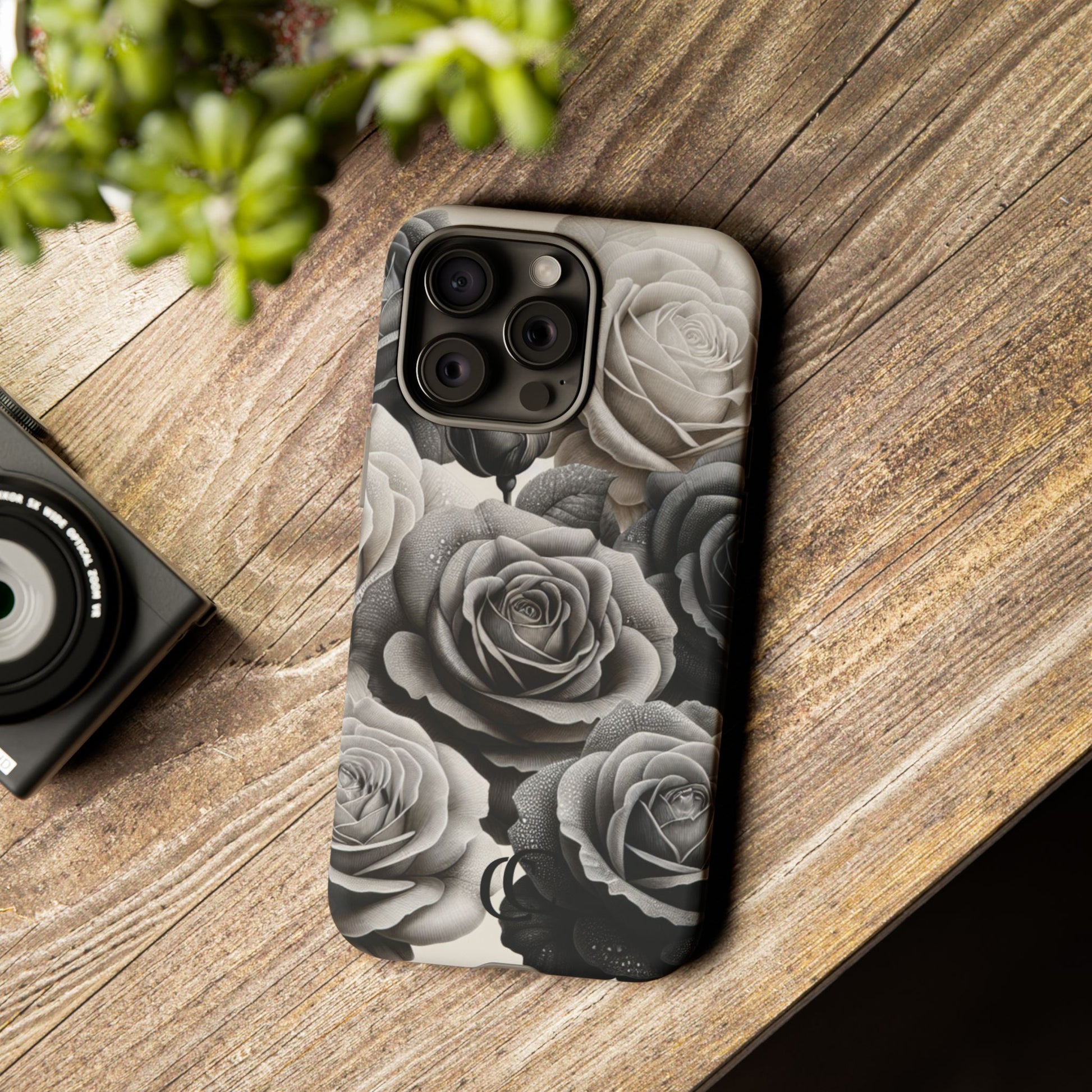 Elegant Floral Phone Case | Tough Cases with Black and White Roses | Stylish Gift for Her, iPhone Cover, Vintage Design