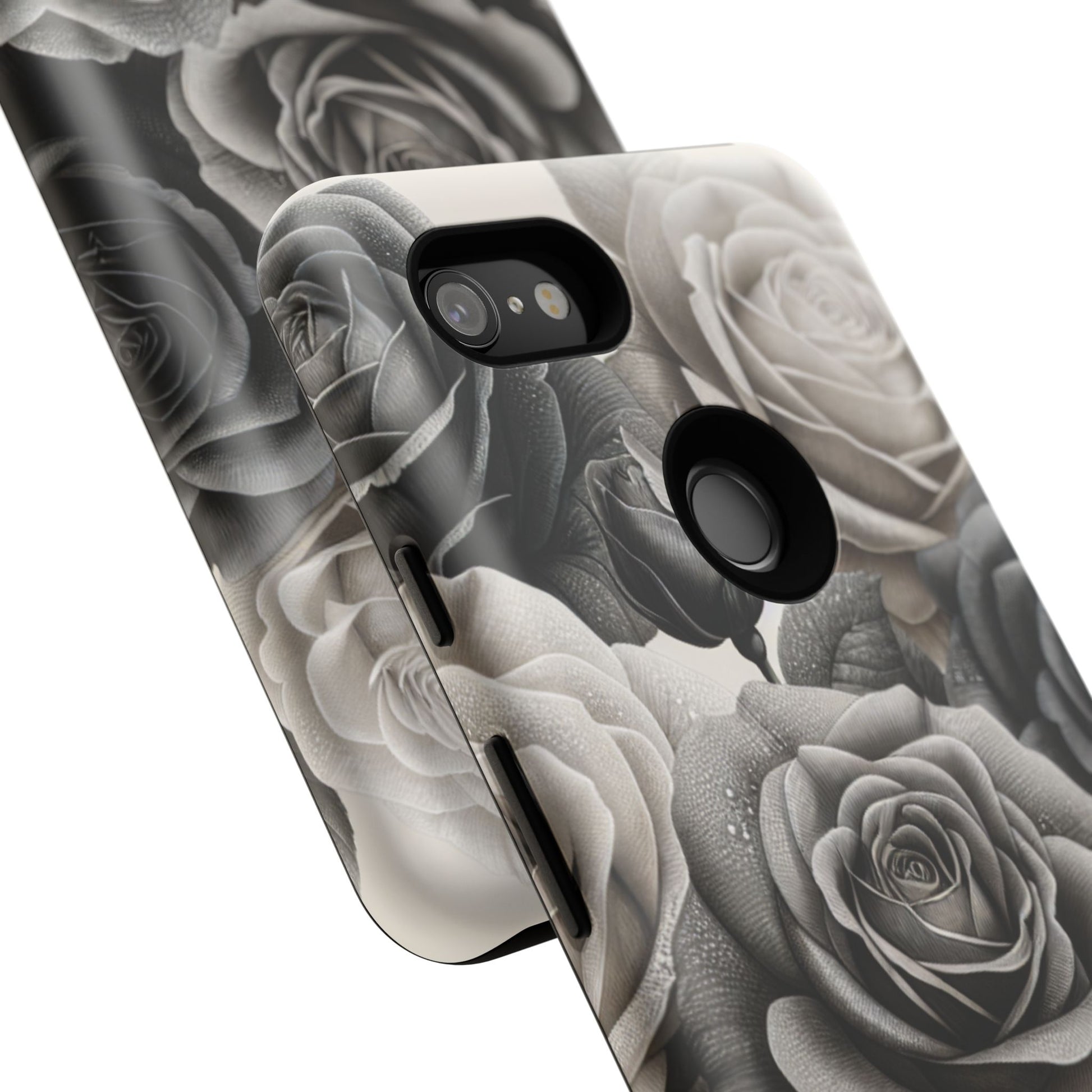 Elegant Floral Phone Case | Tough Cases with Black and White Roses | Stylish Gift for Her, Google Pixel Case, Vintage Design