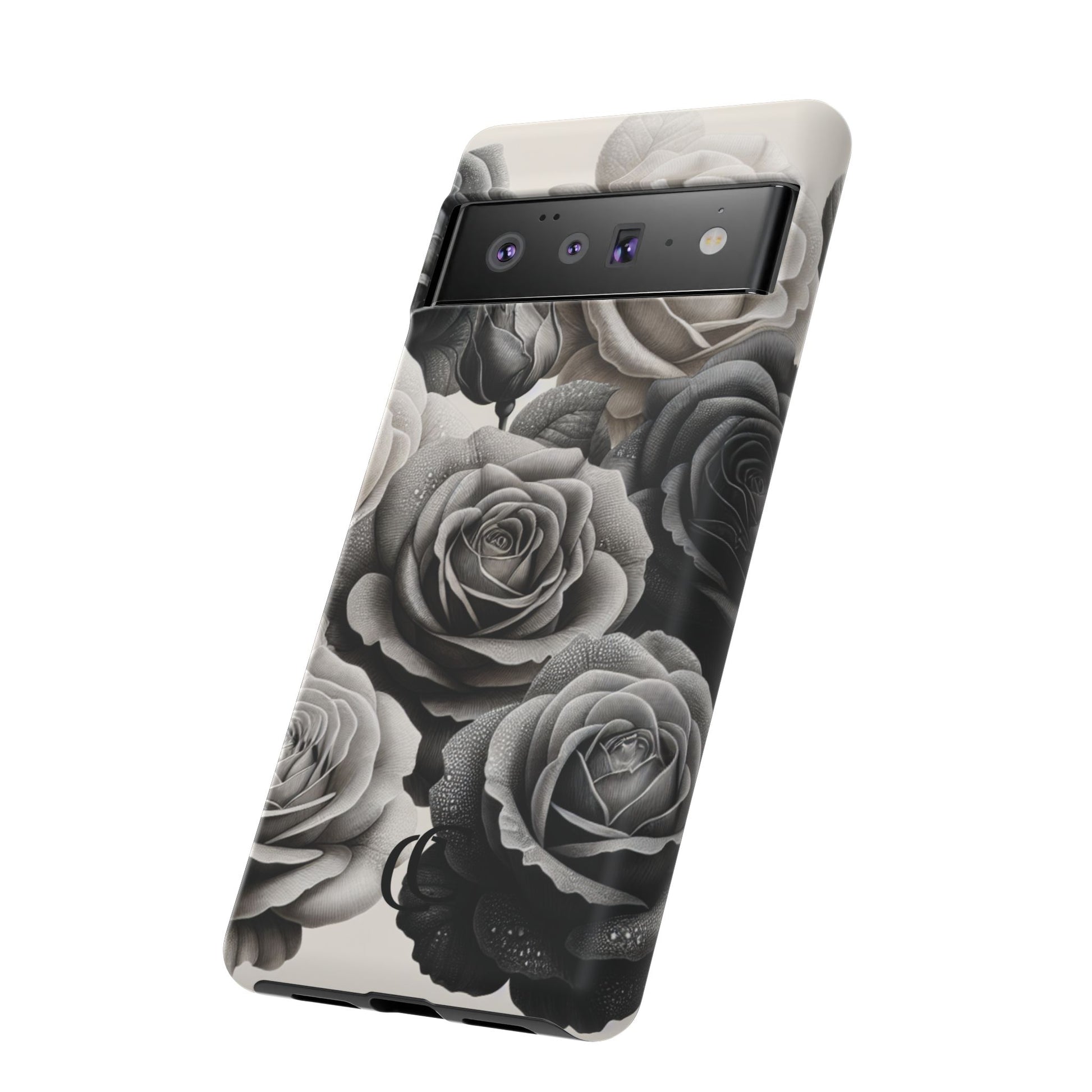 Elegant Floral Phone Case | Tough Cases with Black and White Roses | Stylish Gift for Her, Google Pixel Case, Vintage Design
