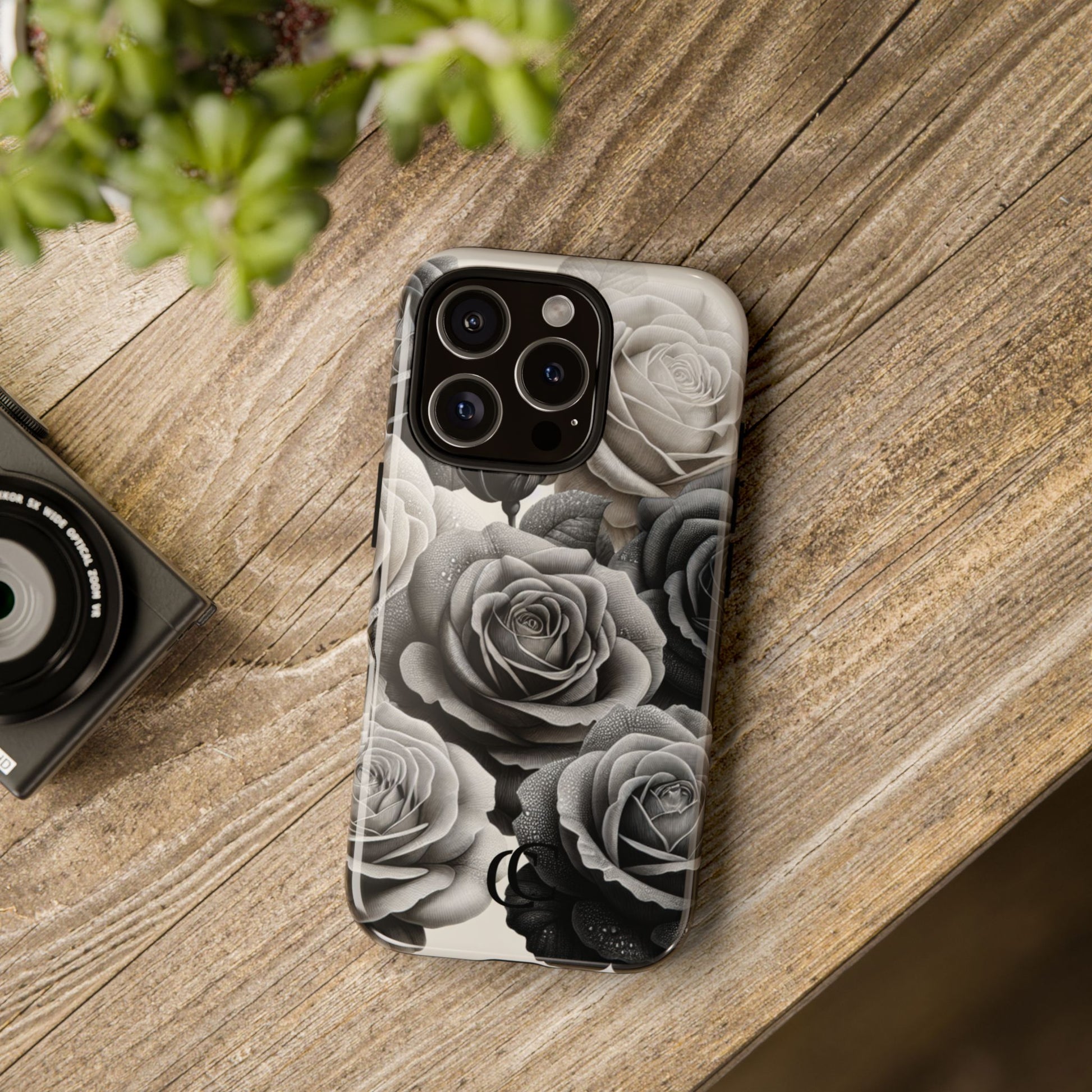 Elegant Floral Phone Case | Tough Cases with Black and White Roses | Stylish Gift for Her, iPhone Cover, Vintage Design