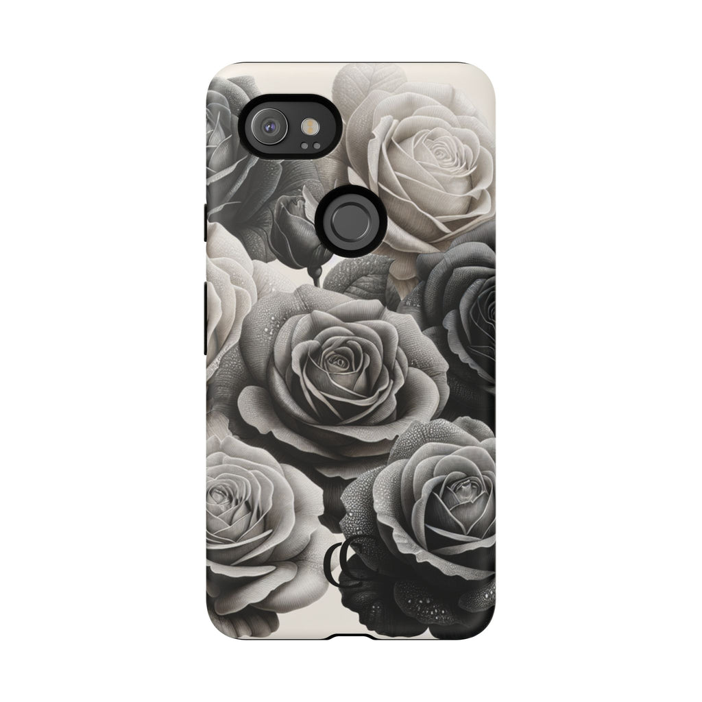 Elegant Floral Phone Case | Tough Cases with Black and White Roses | Stylish Gift for Her, Google Pixel Case, Vintage Design
