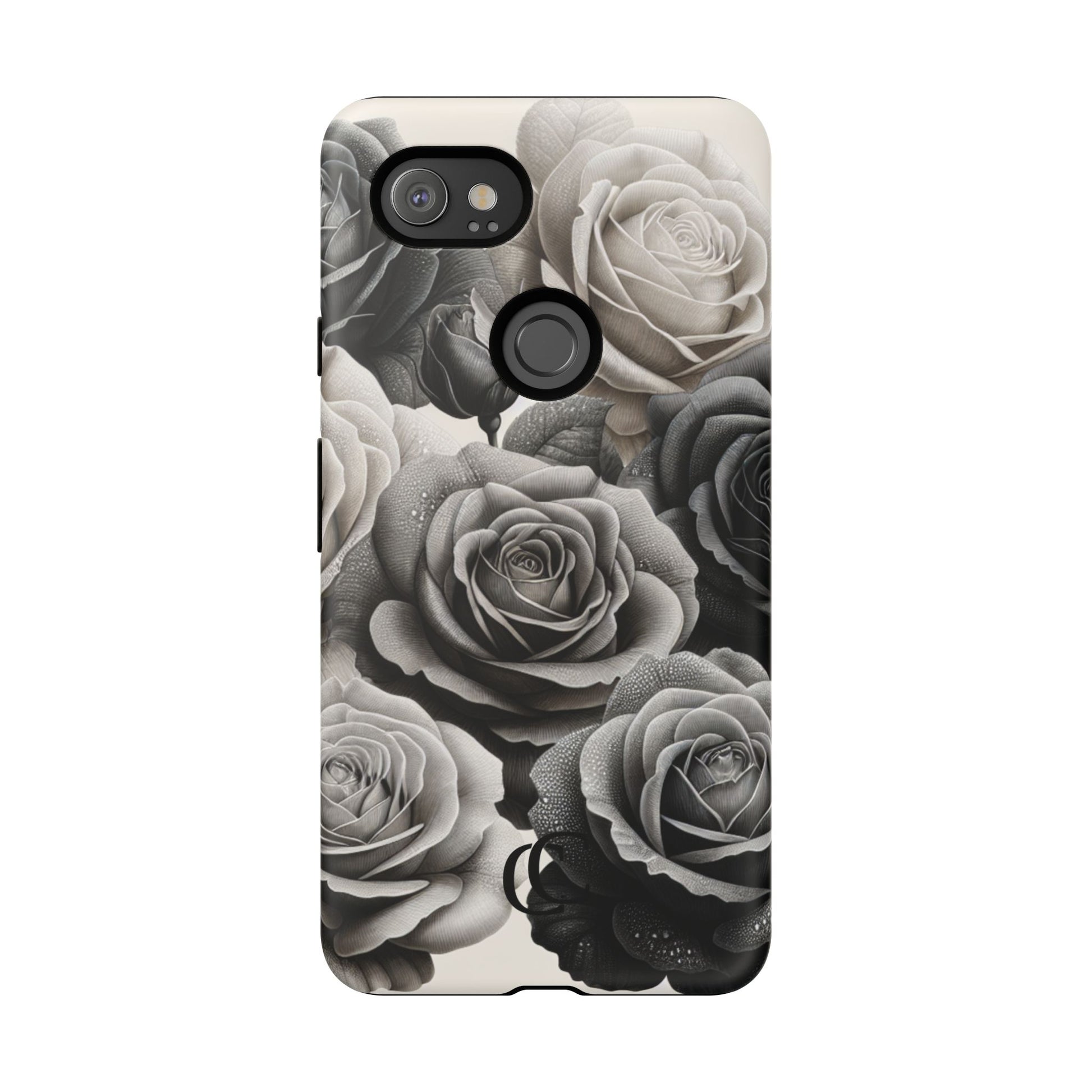 Elegant Floral Phone Case | Tough Cases with Black and White Roses | Stylish Gift for Her, Google Pixel Case, Vintage Design