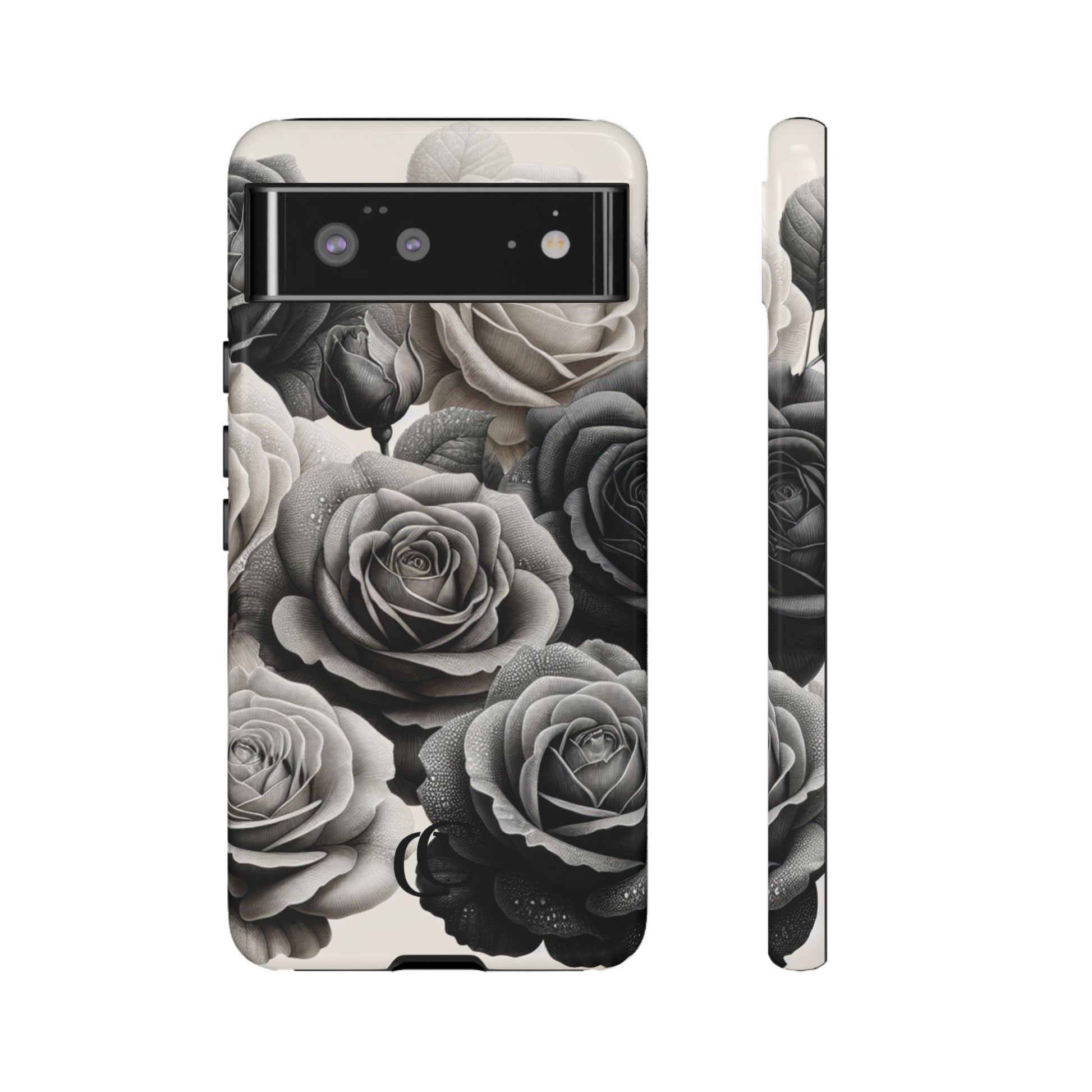 Elegant Floral Phone Case | Tough Cases with Black and White Roses | Stylish Gift for Her, Google Pixel Case, Vintage Design