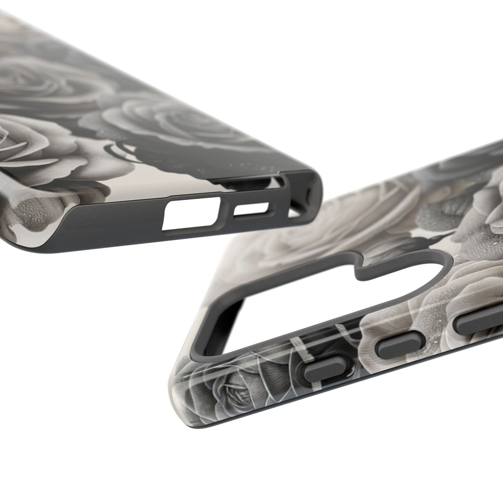 Elegant Floral Phone Case | Tough Cases with Black and White Roses | Stylish Gift for Her, Samsung Case, Vintage Design