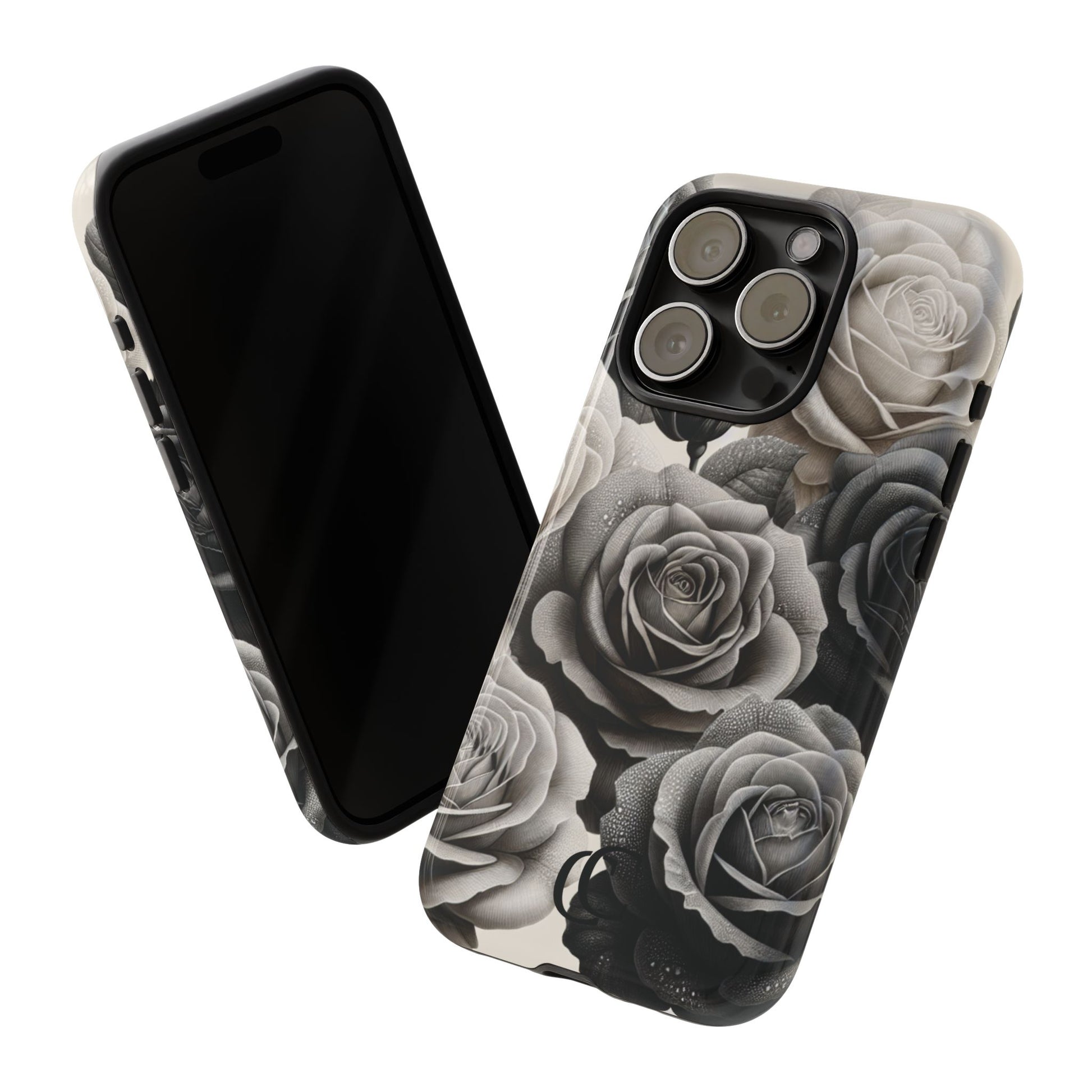 Elegant Floral Phone Case | Tough Cases with Black and White Roses | Stylish Gift for Her, iPhone Cover, Vintage Design