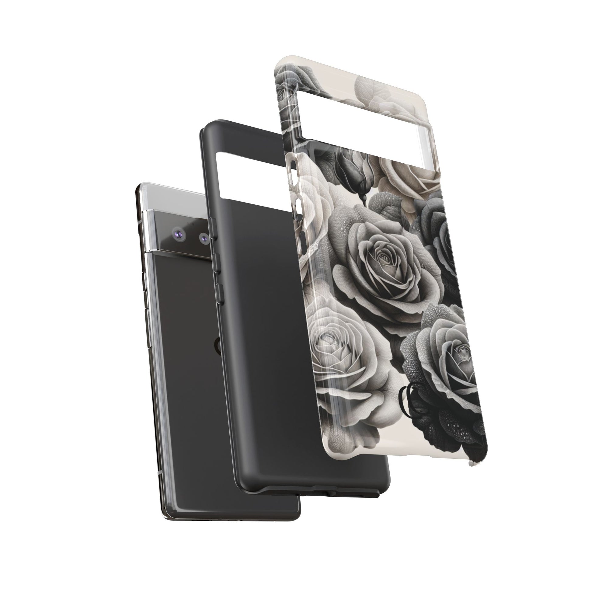 Elegant Floral Phone Case | Tough Cases with Black and White Roses | Stylish Gift for Her, Google Pixel Case, Vintage Design