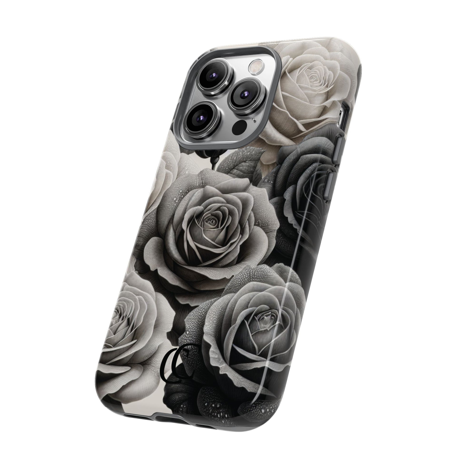 Elegant Floral Phone Case | Tough Cases with Black and White Roses | Stylish Gift for Her, iPhone Cover, Vintage Design