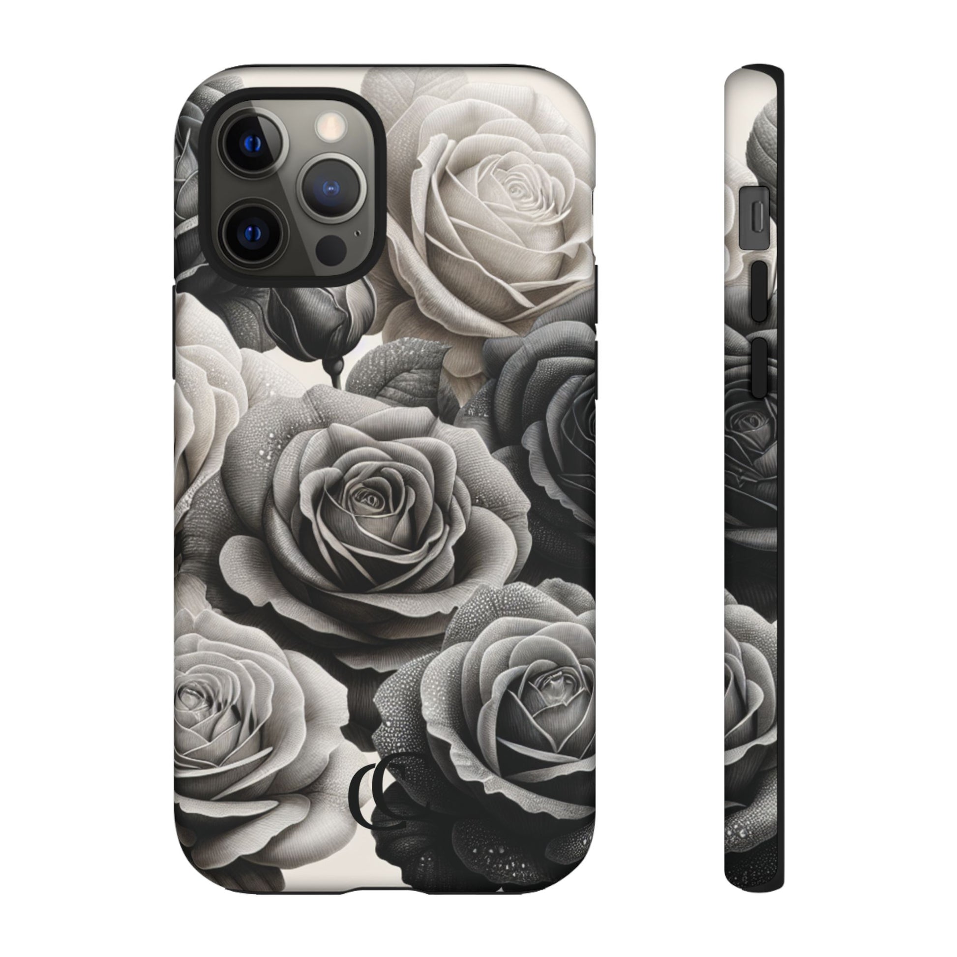 Elegant Floral Phone Case | Tough Cases with Black and White Roses | Stylish Gift for Her, iPhone Cover, Vintage Design