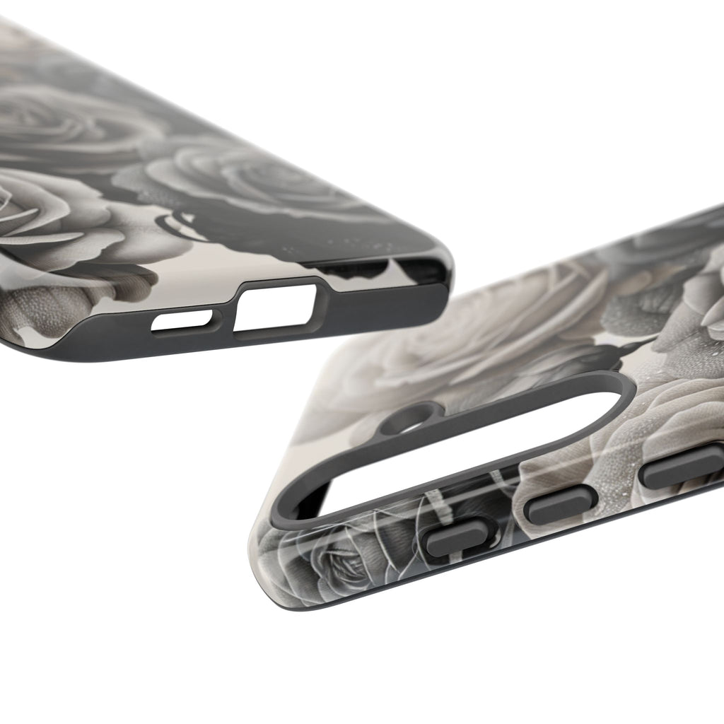 Elegant Floral Phone Case | Tough Cases with Black and White Roses | Stylish Gift for Her, Samsung Case, Vintage Design