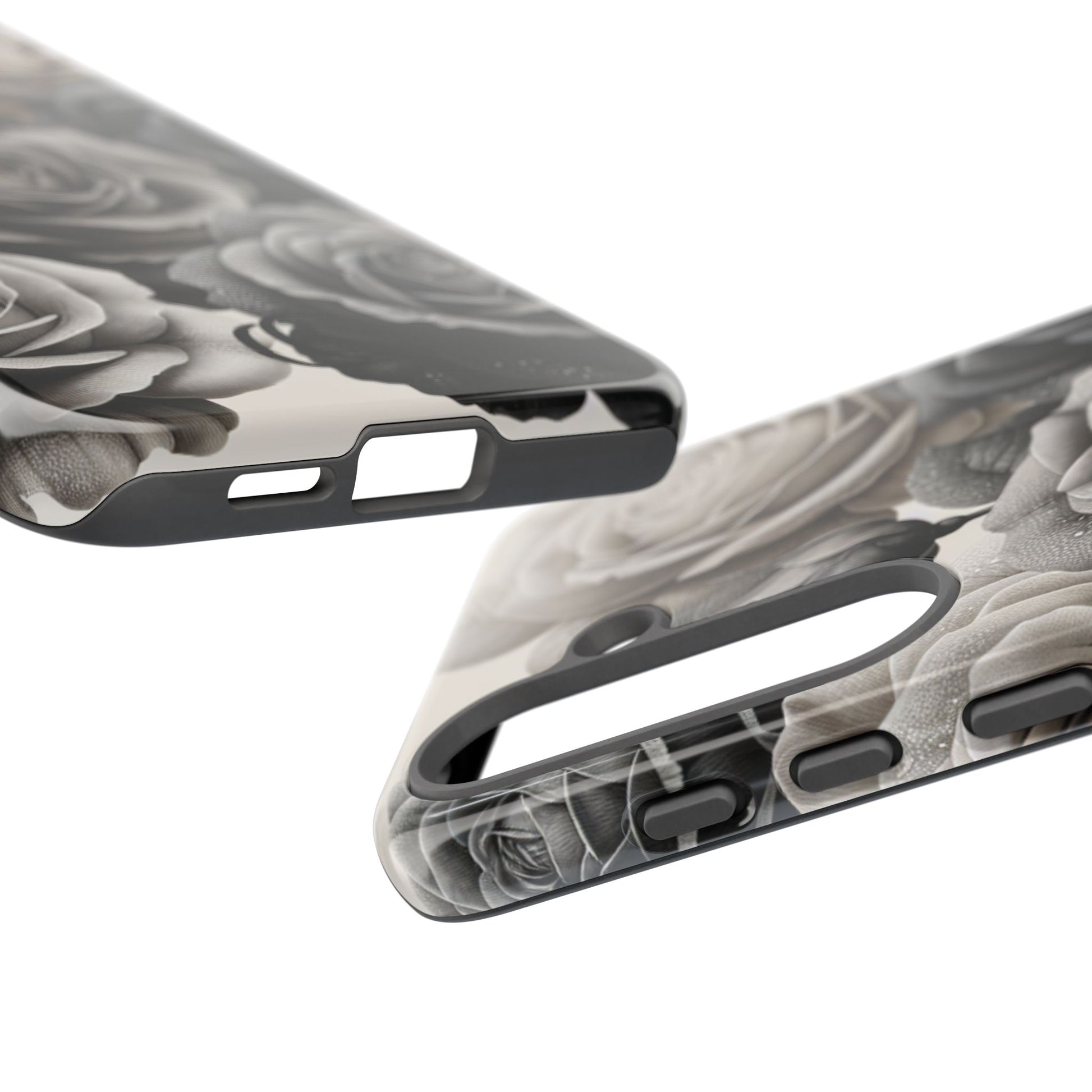 Elegant Floral Phone Case | Tough Cases with Black and White Roses | Stylish Gift for Her, Samsung Case, Vintage Design