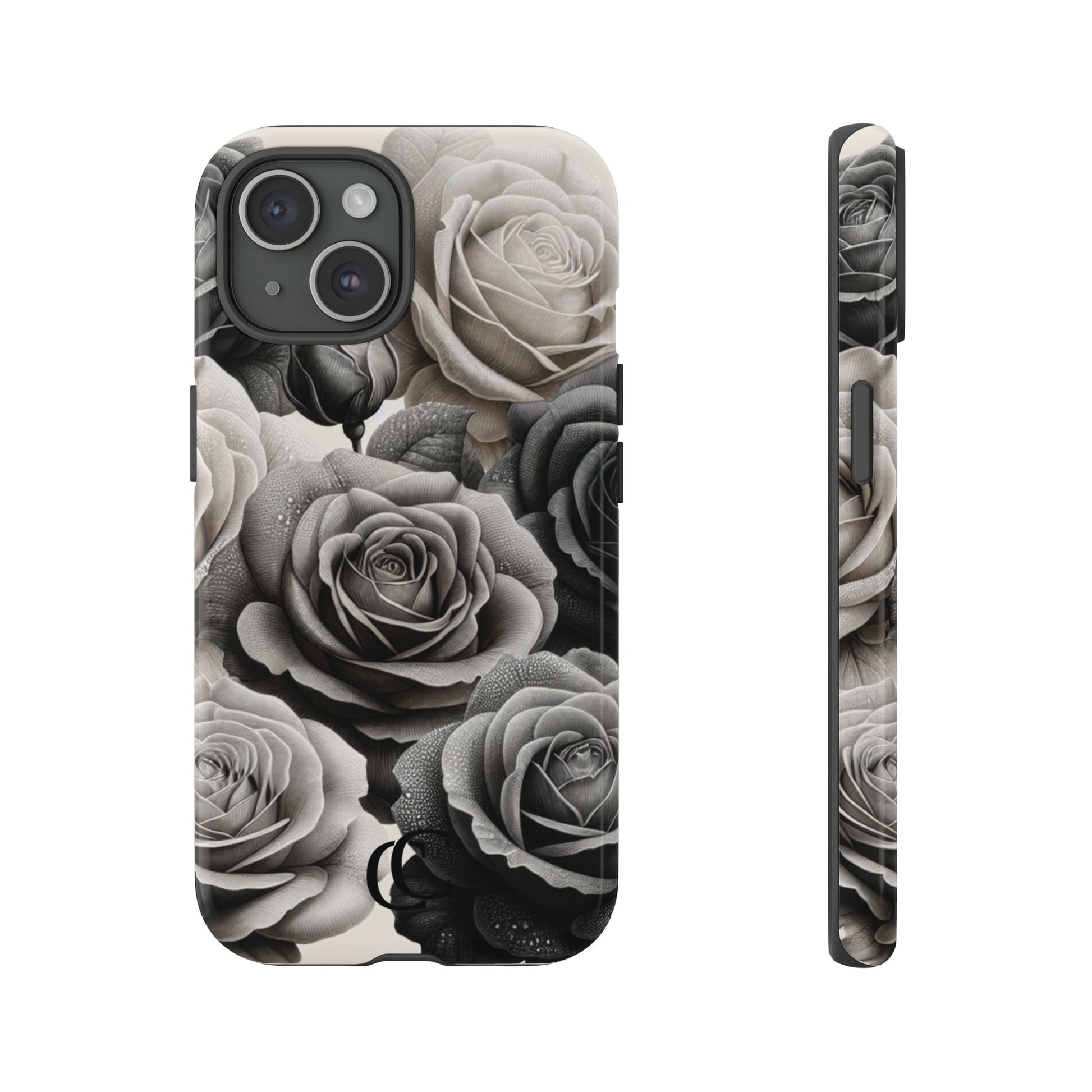 Elegant Floral Phone Case | Tough Cases with Black and White Roses | Stylish Gift for Her, iPhone Cover, Vintage Design