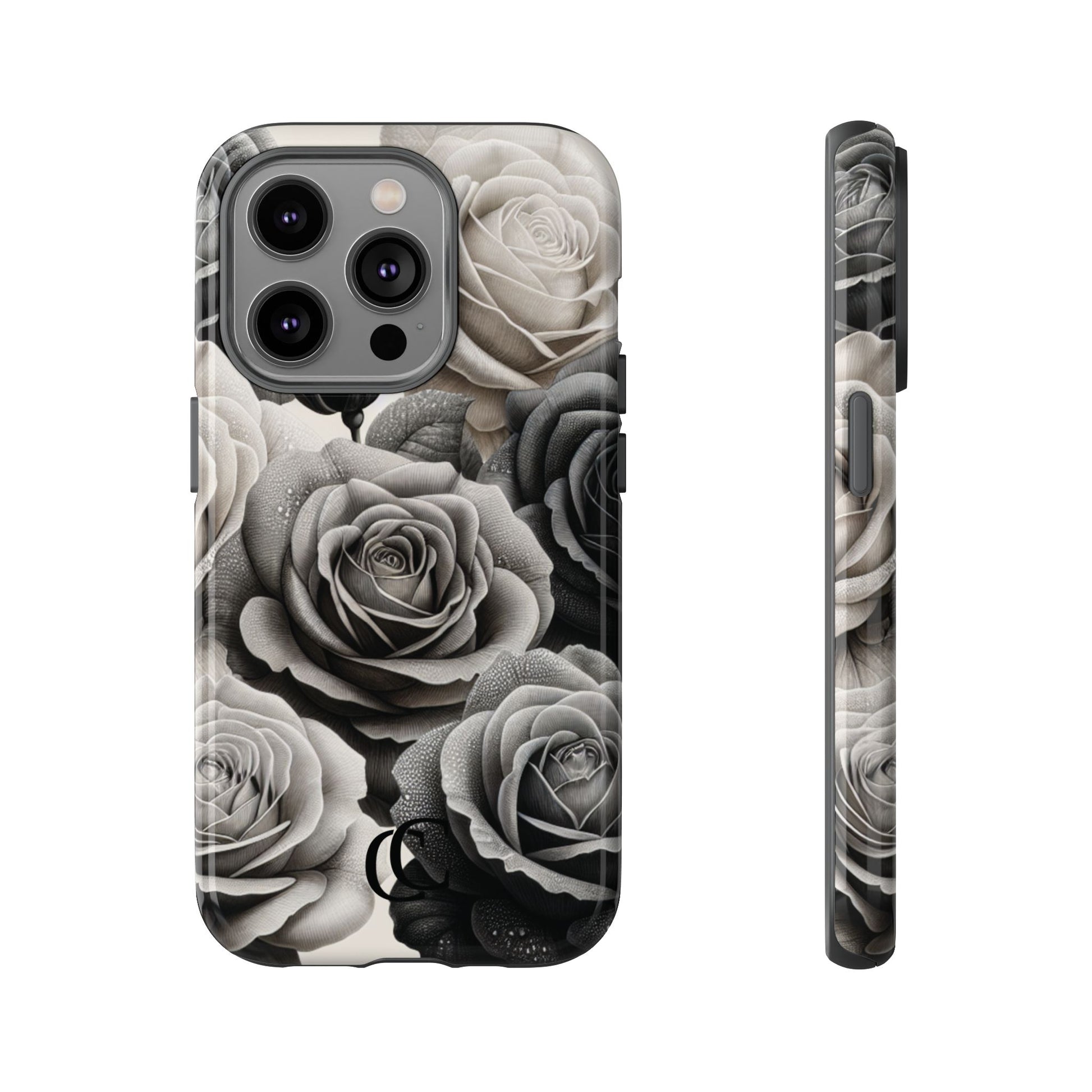 Elegant Floral Phone Case | Tough Cases with Black and White Roses | Stylish Gift for Her, iPhone Cover, Vintage Design
