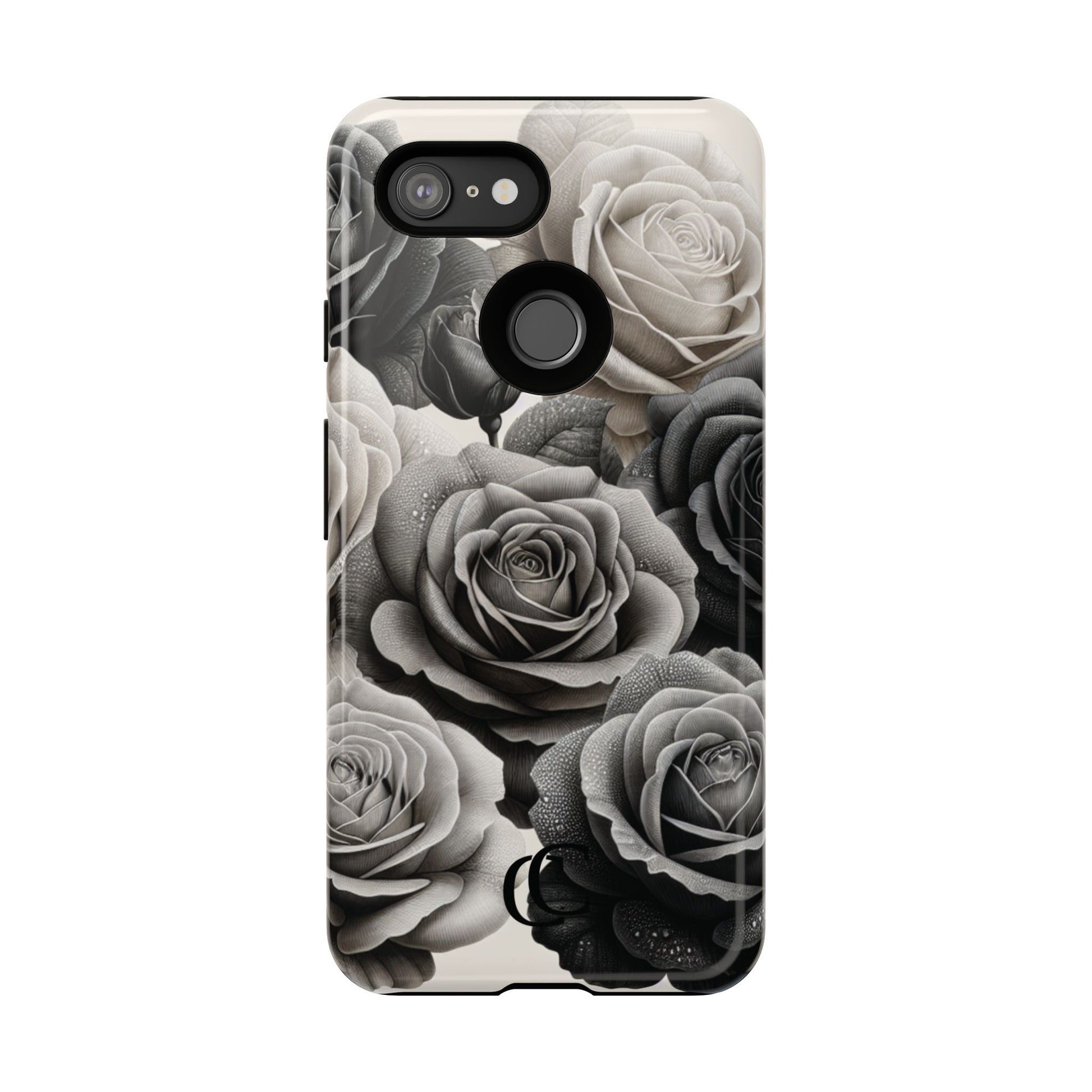 Elegant Floral Phone Case | Tough Cases with Black and White Roses | Stylish Gift for Her, Google Pixel Case, Vintage Design
