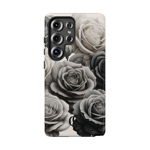 Elegant Floral Phone Case | Tough Cases with Black and White Roses | Stylish Gift for Her, Samsung Case, Vintage Design