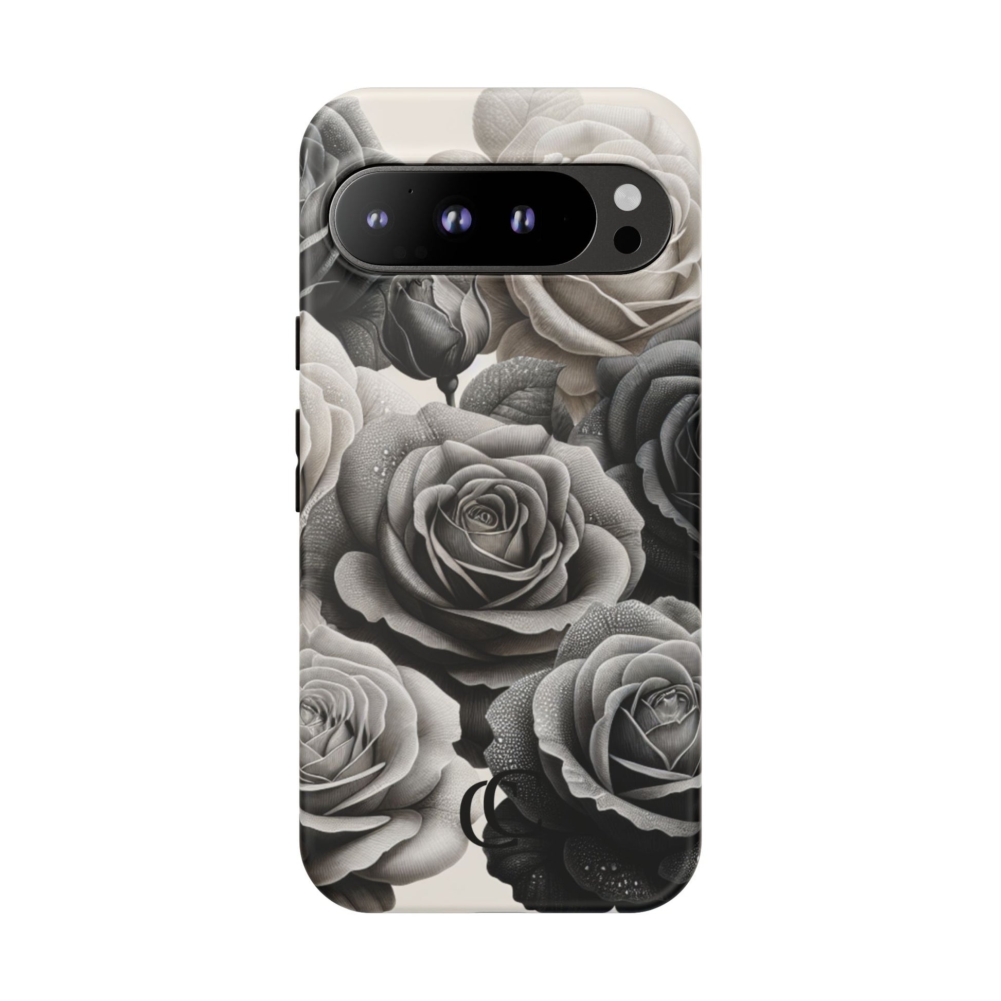 Elegant Floral Phone Case | Tough Cases with Black and White Roses | Stylish Gift for Her, Google Pixel Case, Vintage Design
