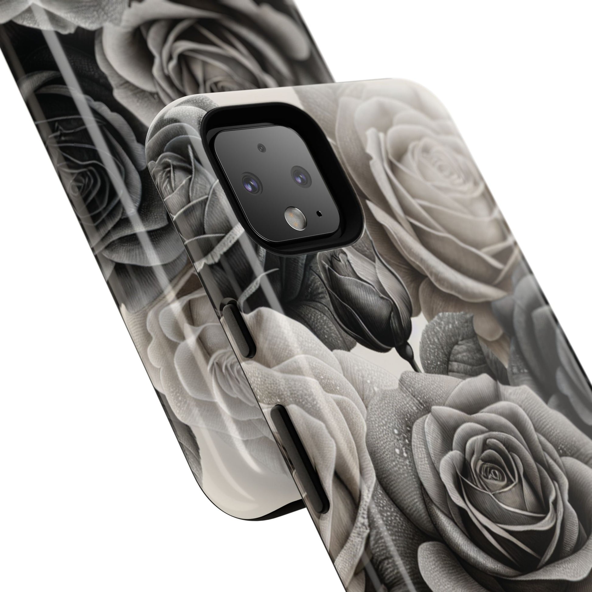Elegant Floral Phone Case | Tough Cases with Black and White Roses | Stylish Gift for Her, Google Pixel Case, Vintage Design