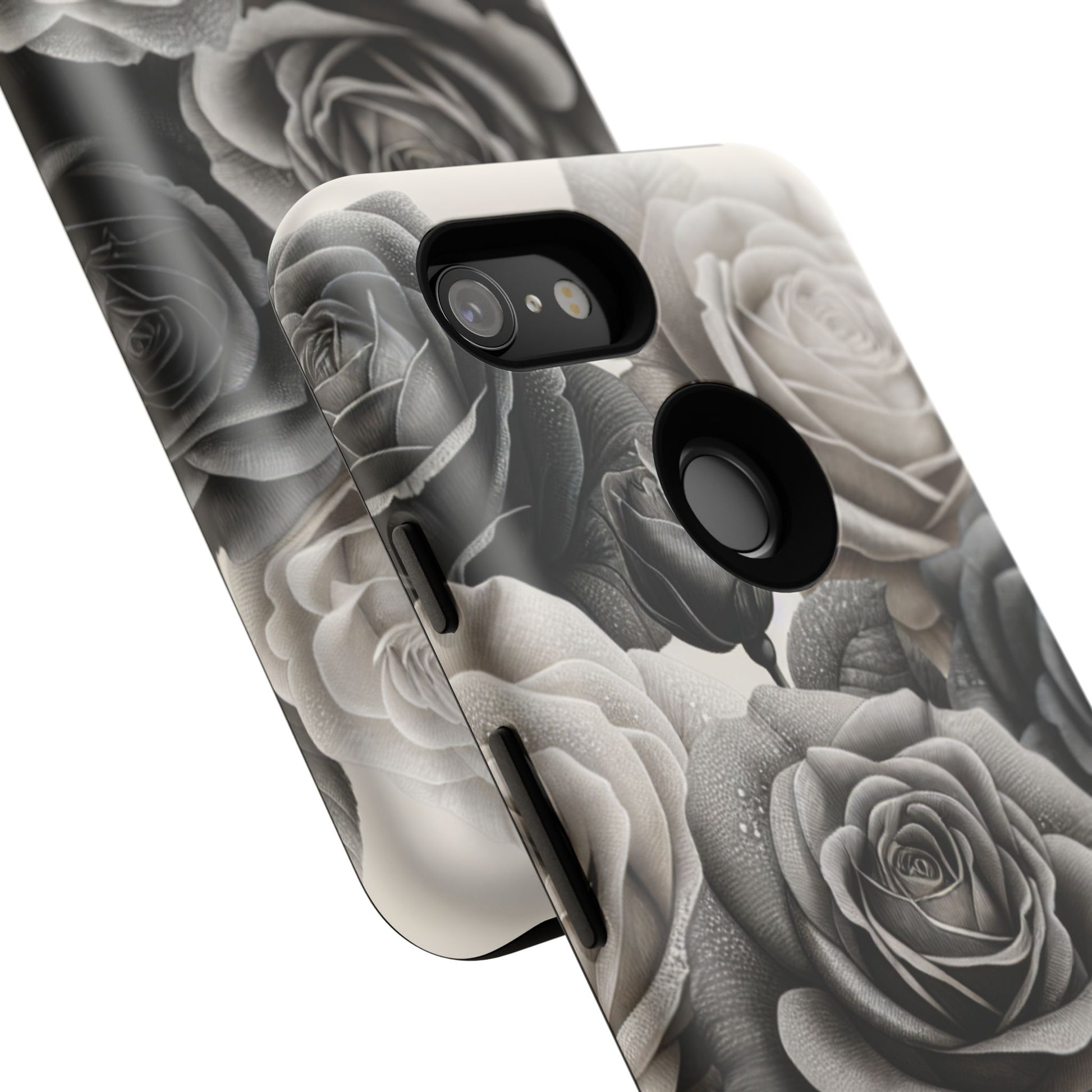 Elegant Floral Phone Case | Tough Cases with Black and White Roses | Stylish Gift for Her, Google Pixel Case, Vintage Design