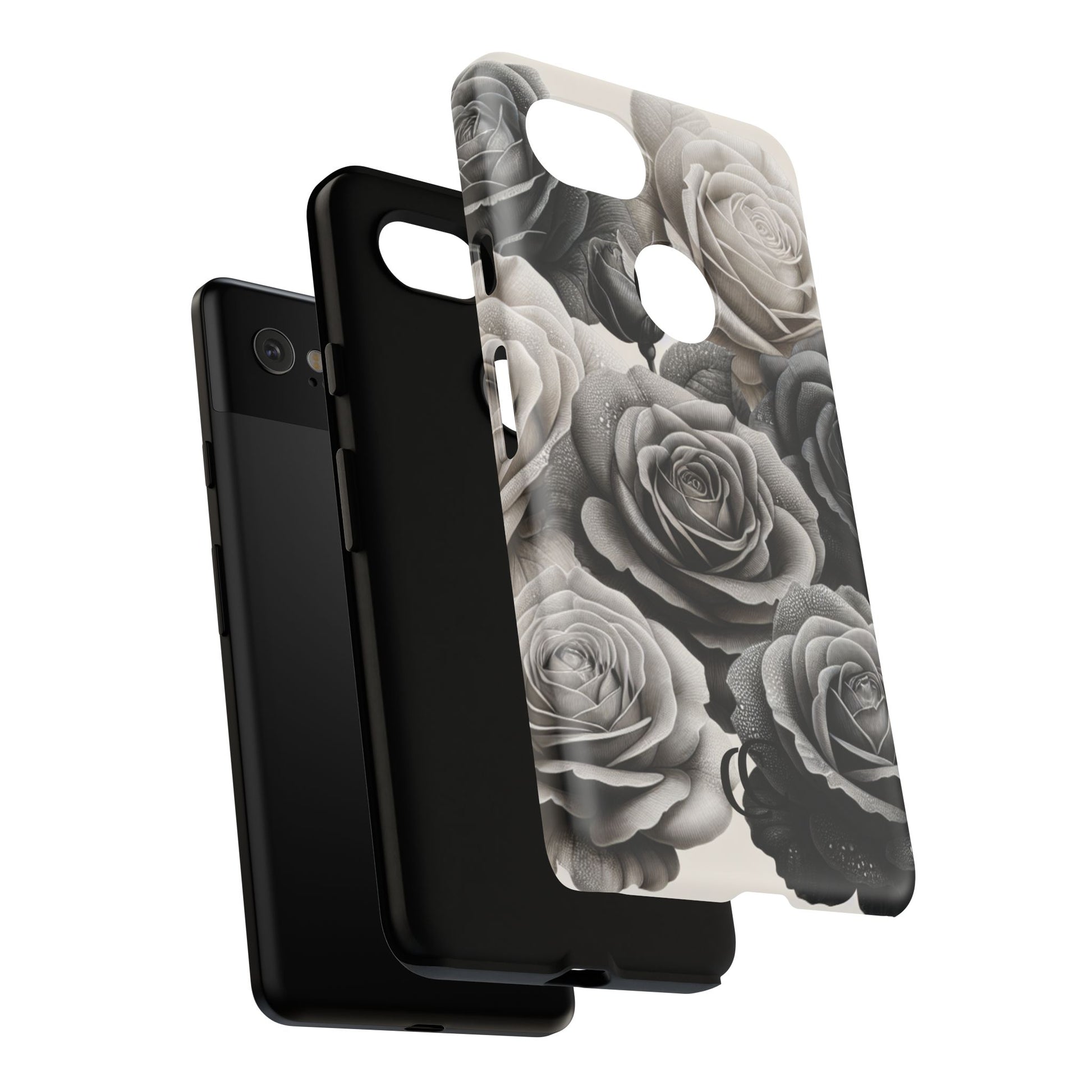 Elegant Floral Phone Case | Tough Cases with Black and White Roses | Stylish Gift for Her, Google Pixel Case, Vintage Design