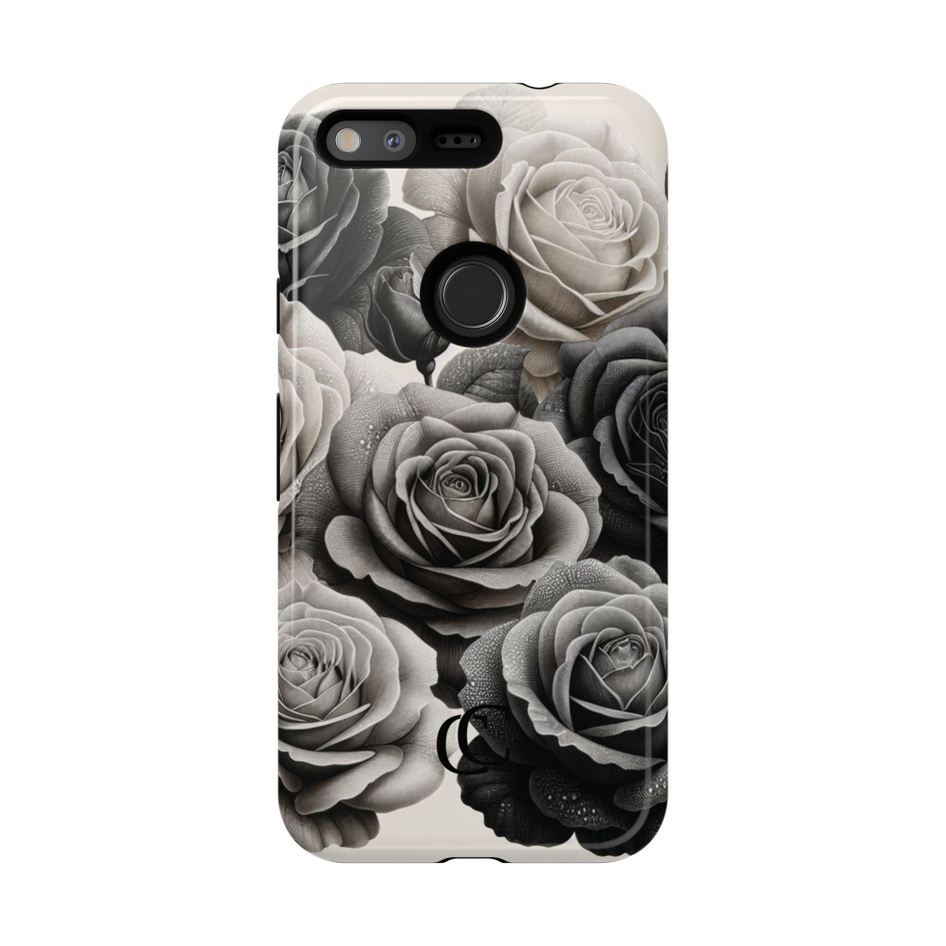 Elegant Floral Phone Case | Tough Cases with Black and White Roses | Stylish Gift for Her, Google Pixel Case, Vintage Design