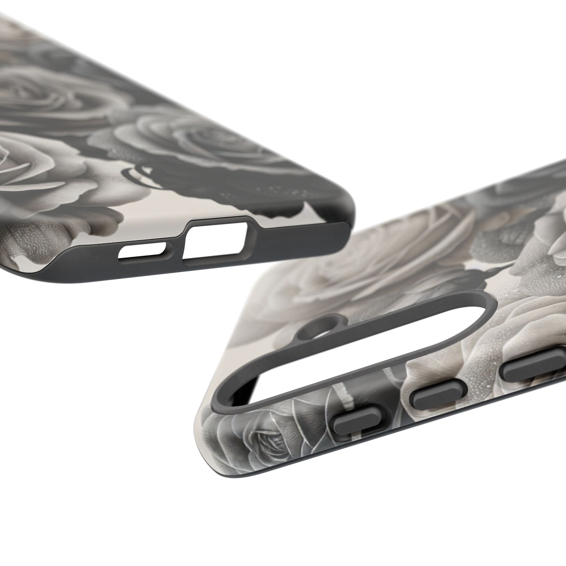Elegant Floral Phone Case | Tough Cases with Black and White Roses | Stylish Gift for Her, Samsung Case, Vintage Design