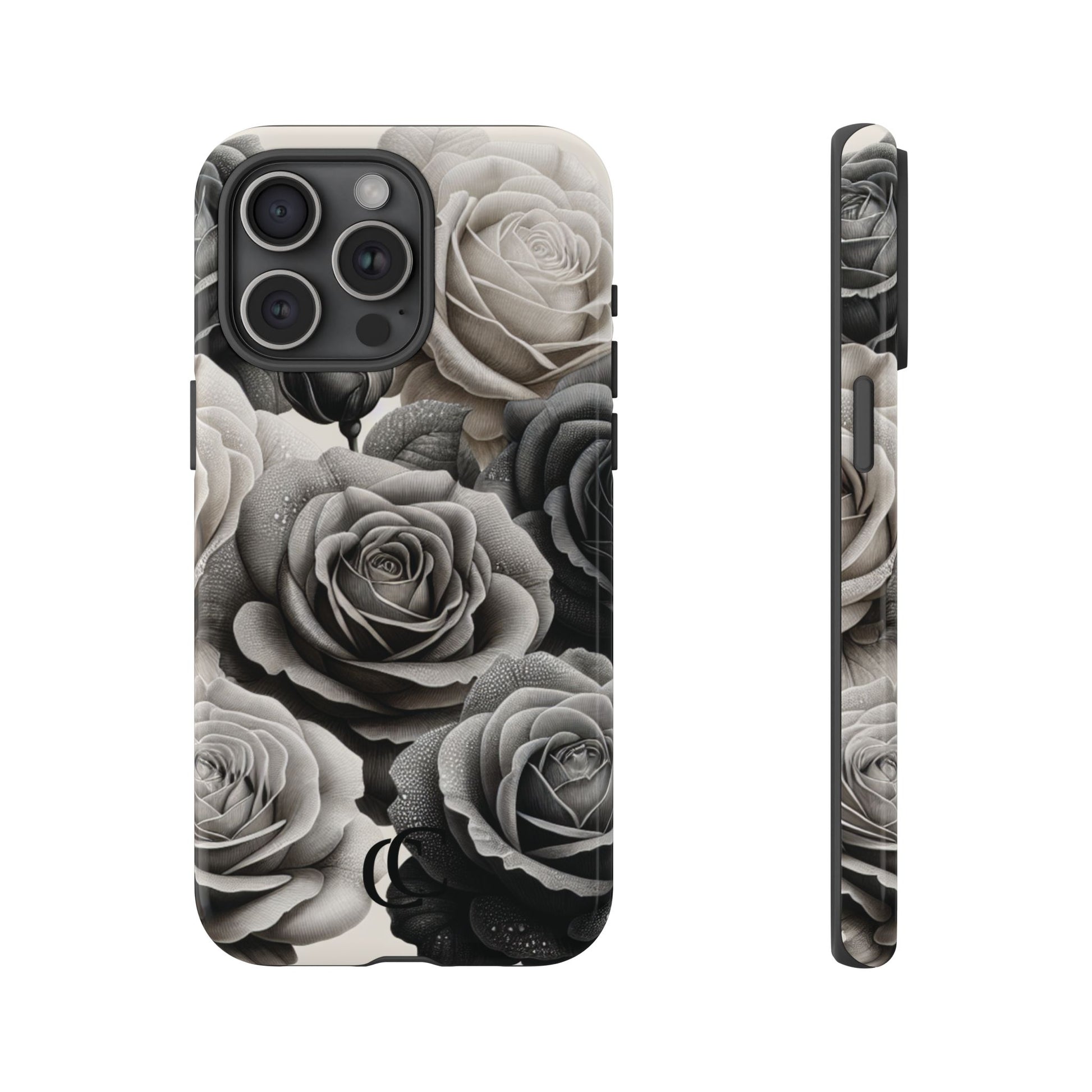 Elegant Floral Phone Case | Tough Cases with Black and White Roses | Stylish Gift for Her, iPhone Cover, Vintage Design