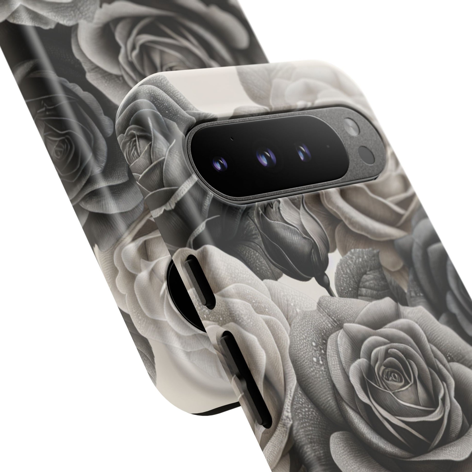 Elegant Floral Phone Case | Tough Cases with Black and White Roses | Stylish Gift for Her, Google Pixel Case, Vintage Design