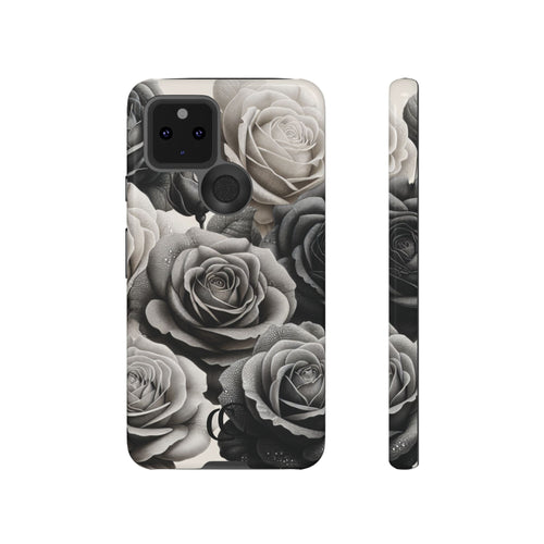 Elegant Floral Phone Case | Tough Cases with Black and White Roses | Stylish Gift for Her, Google Pixel Case, Vintage Design
