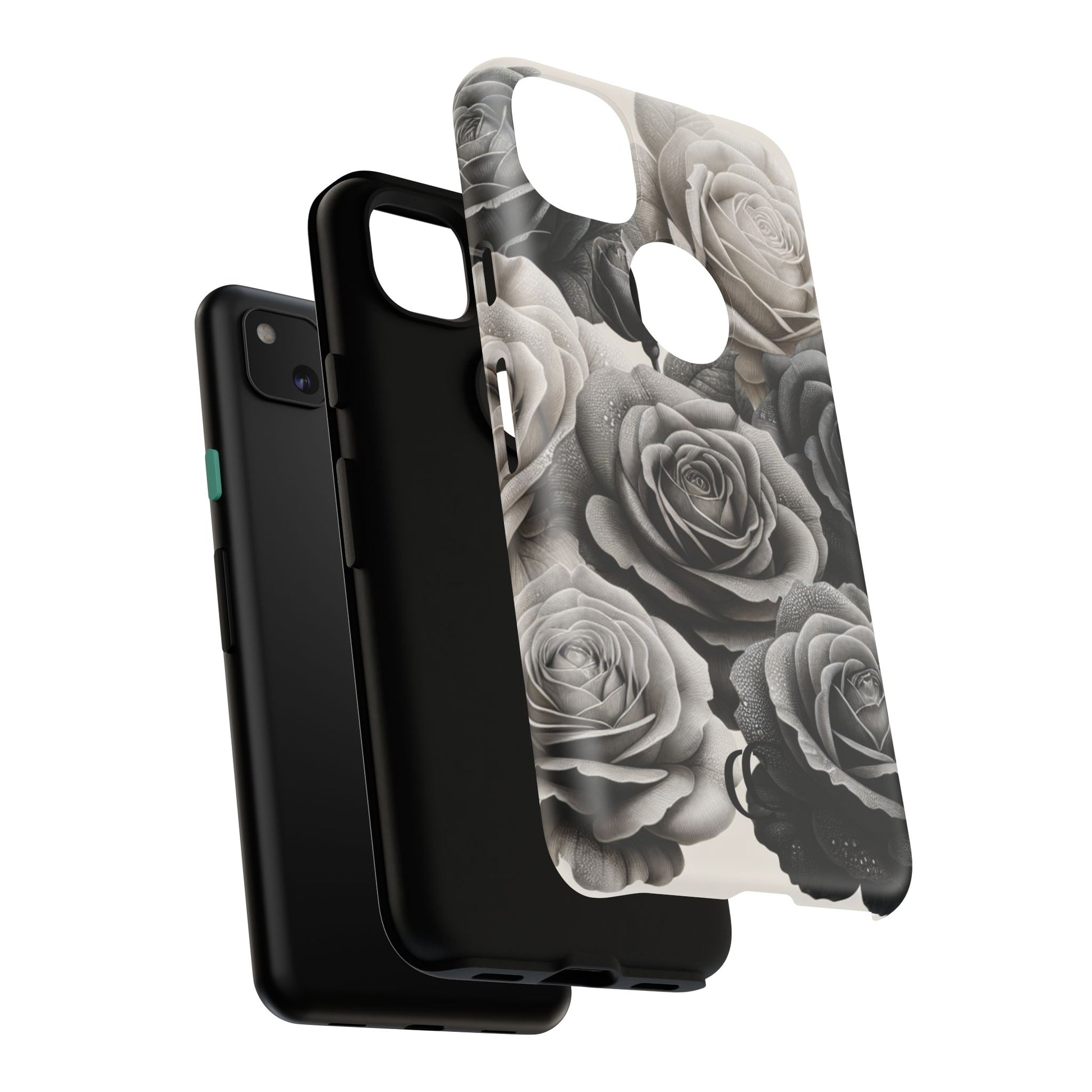 Elegant Floral Phone Case | Tough Cases with Black and White Roses | Stylish Gift for Her, Google Pixel Case, Vintage Design
