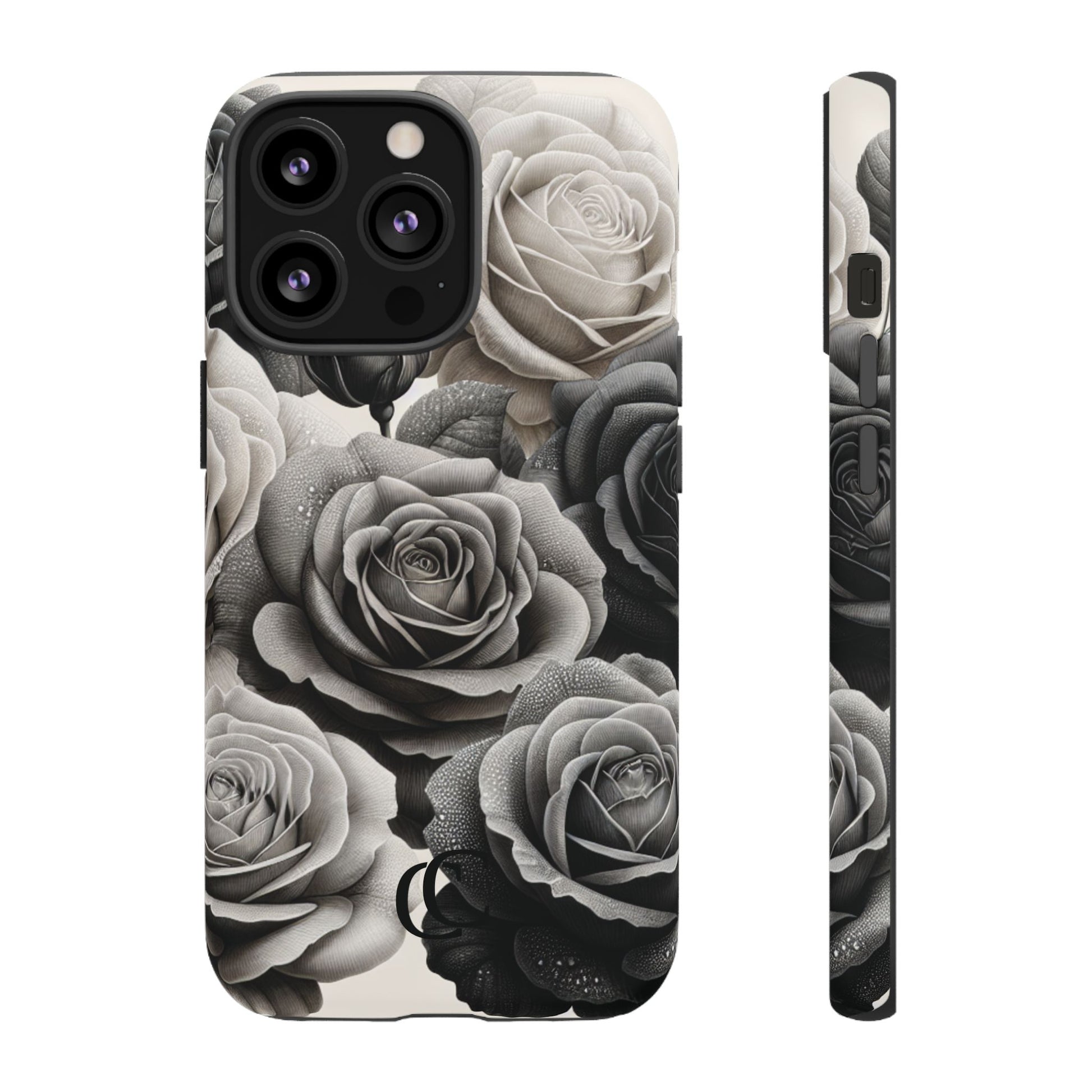 Elegant Floral Phone Case | Tough Cases with Black and White Roses | Stylish Gift for Her, iPhone Cover, Vintage Design