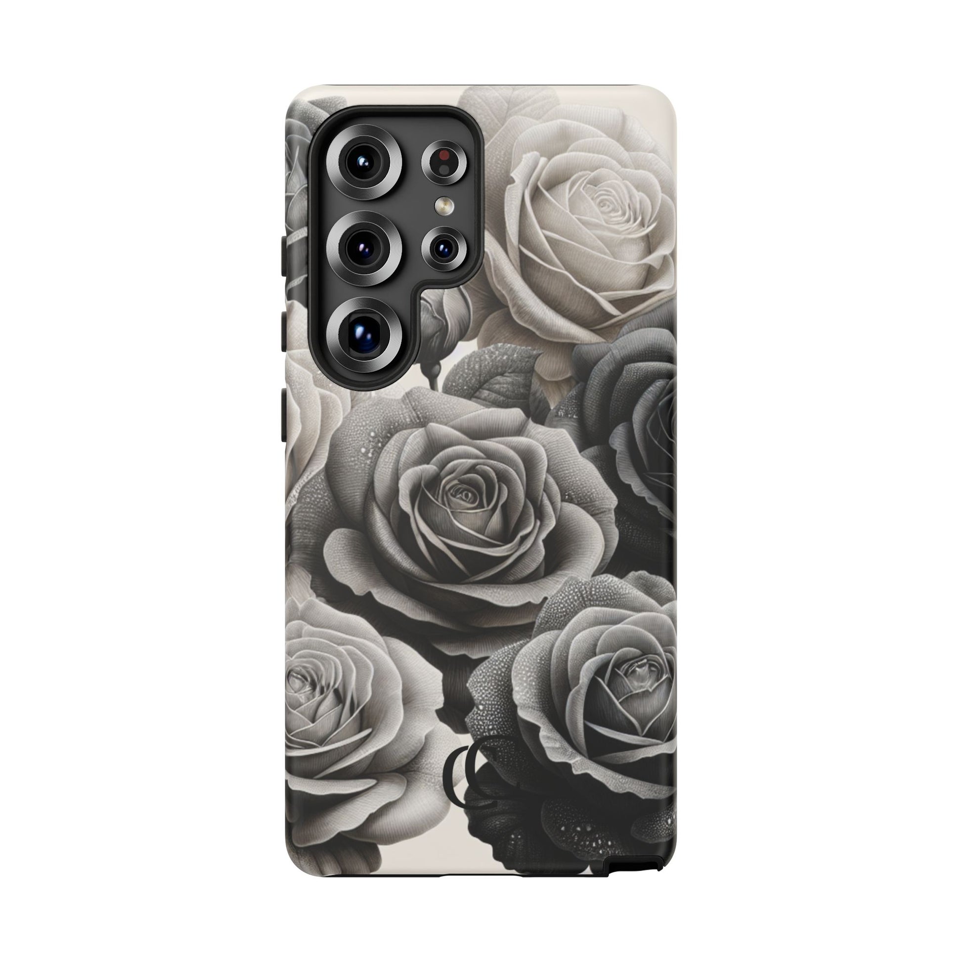 Elegant Floral Phone Case | Tough Cases with Black and White Roses | Stylish Gift for Her, Samsung Case, Vintage Design