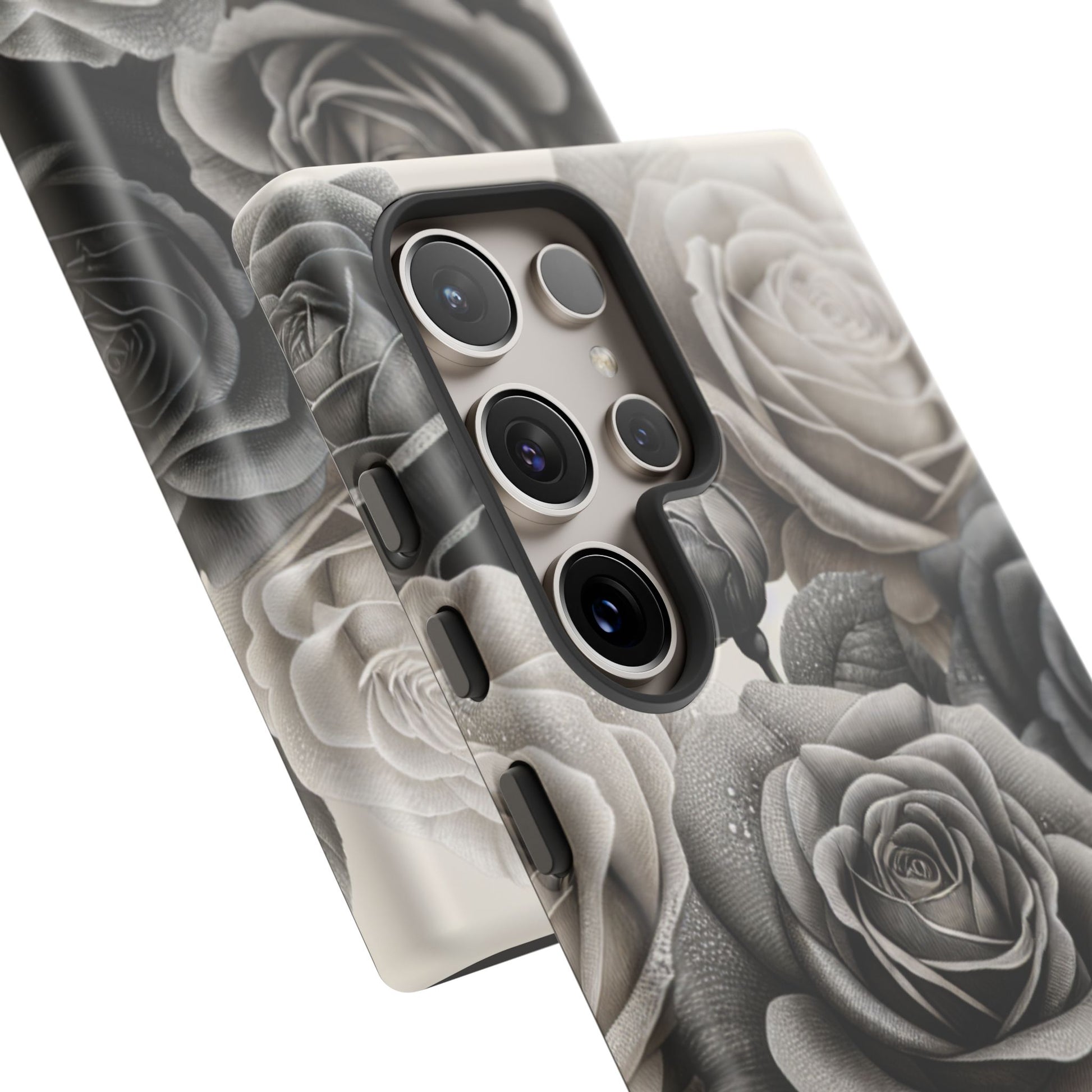 Elegant Floral Phone Case | Tough Cases with Black and White Roses | Stylish Gift for Her, Samsung Case, Vintage Design