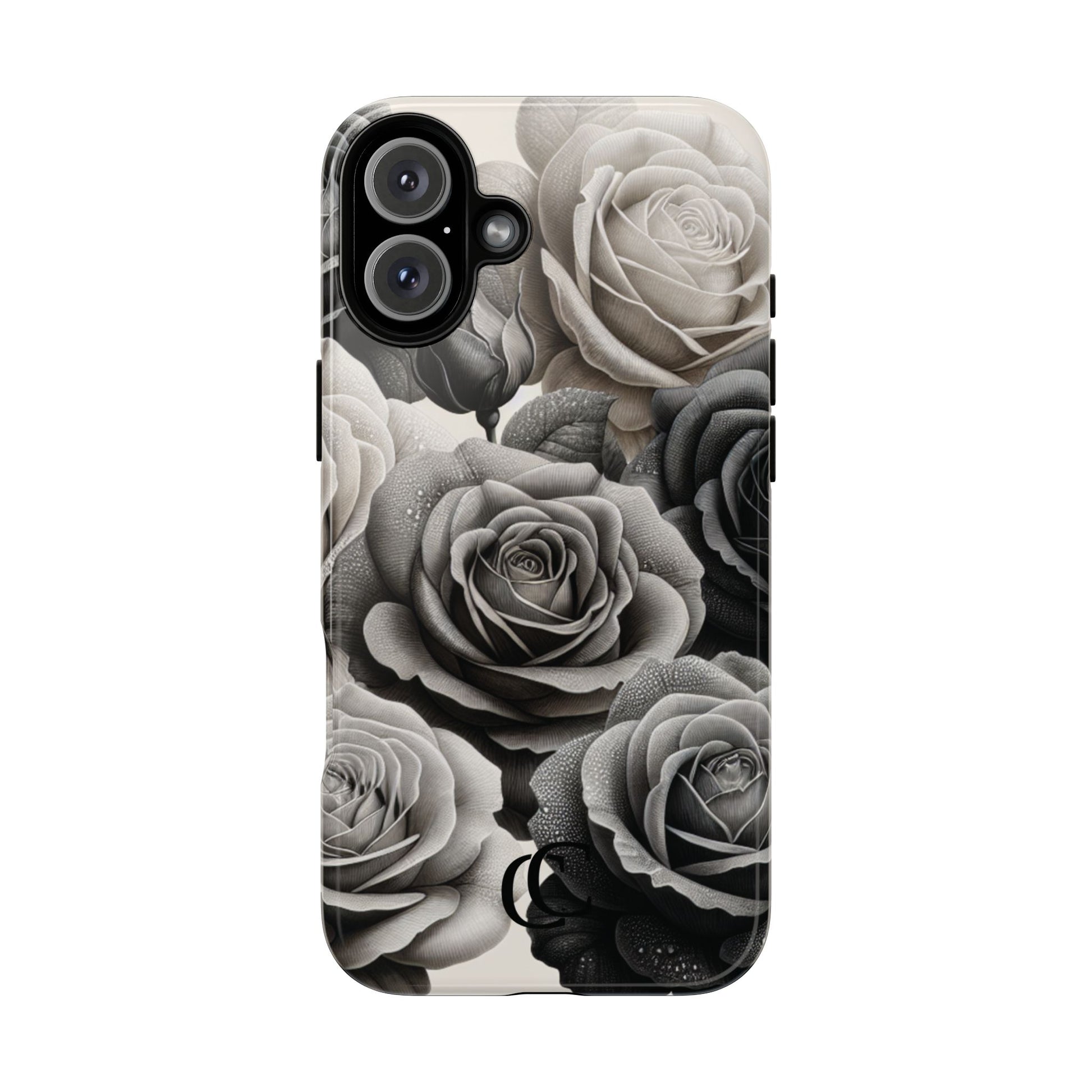 Elegant Floral Phone Case | Tough Cases with Black and White Roses | Stylish Gift for Her, iPhone Cover, Vintage Design
