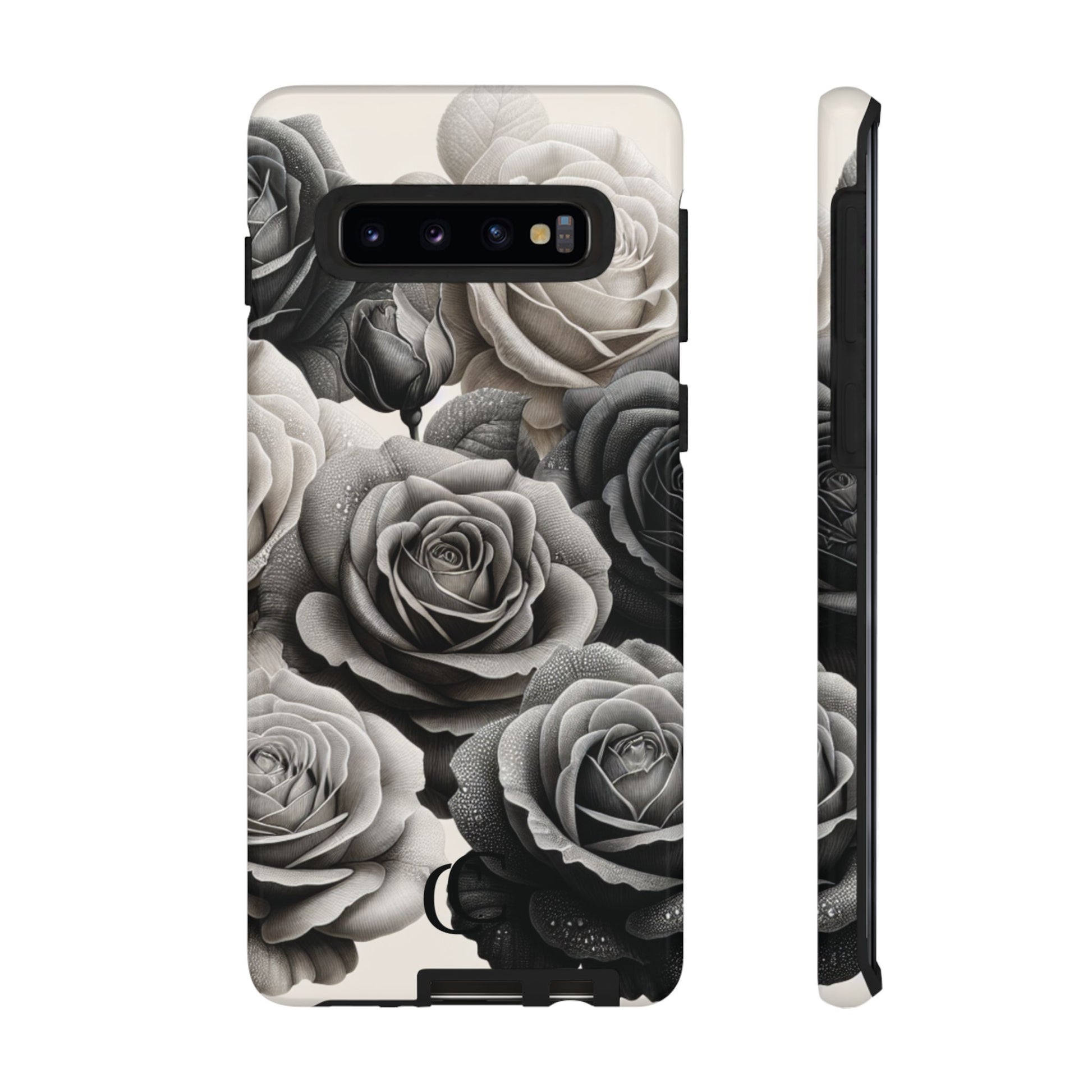 Elegant Floral Phone Case | Tough Cases with Black and White Roses | Stylish Gift for Her, Samsung Case, Vintage Design