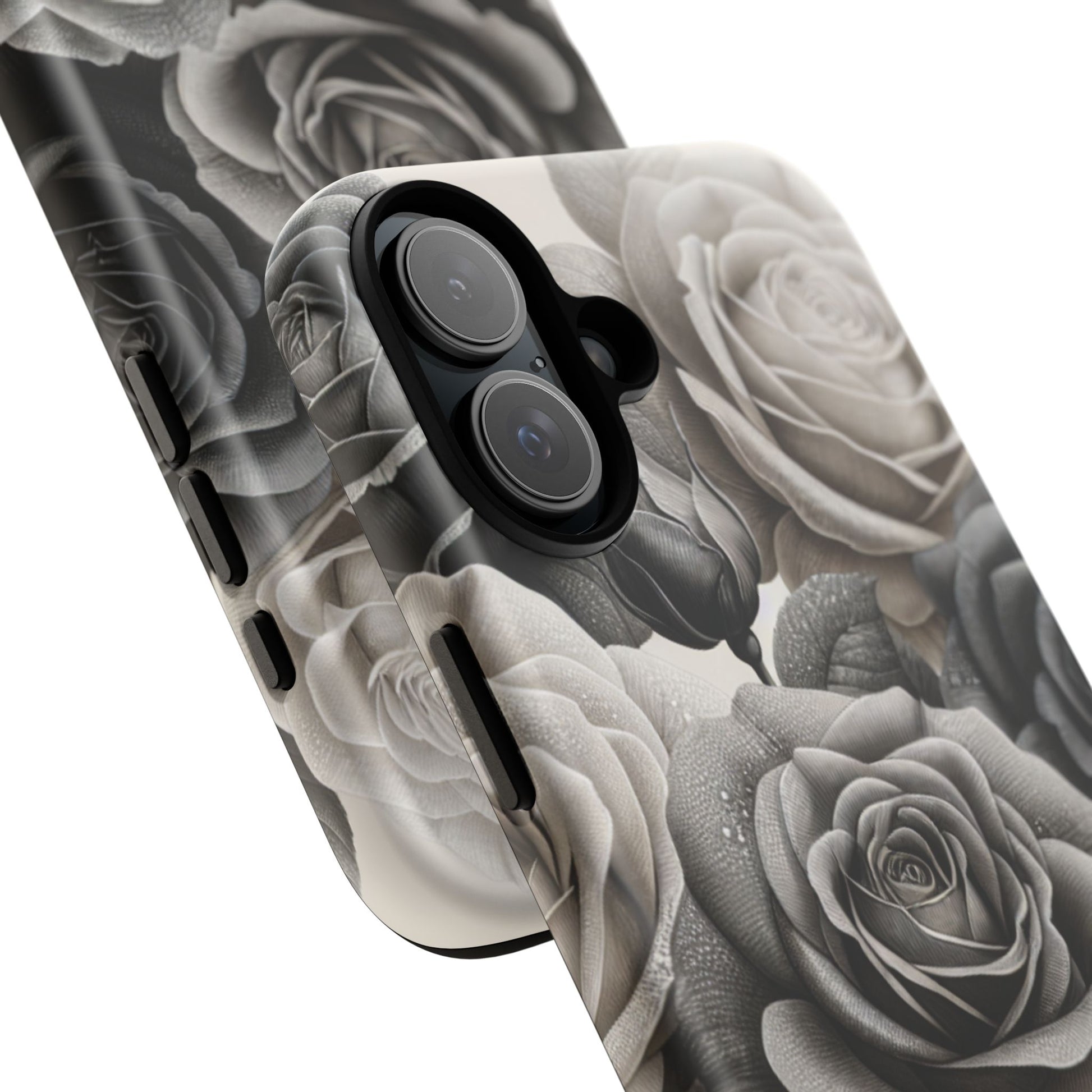 Elegant Floral Phone Case | Tough Cases with Black and White Roses | Stylish Gift for Her, iPhone Cover, Vintage Design