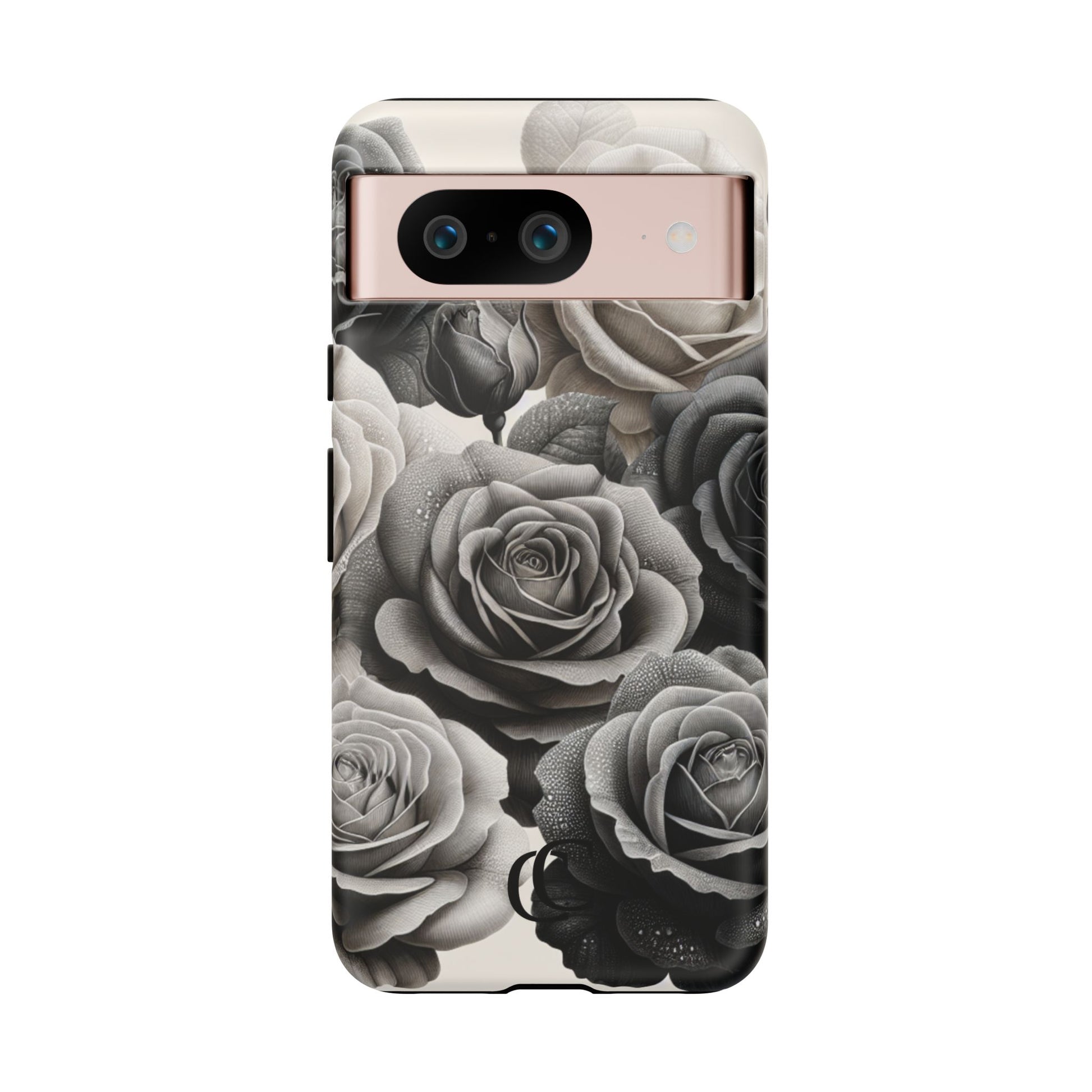 Elegant Floral Phone Case | Tough Cases with Black and White Roses | Stylish Gift for Her, Google Pixel Case, Vintage Design