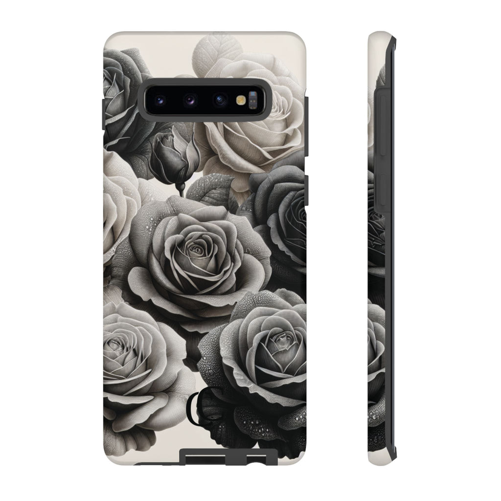 Elegant Floral Phone Case | Tough Cases with Black and White Roses | Stylish Gift for Her, Samsung Case, Vintage Design