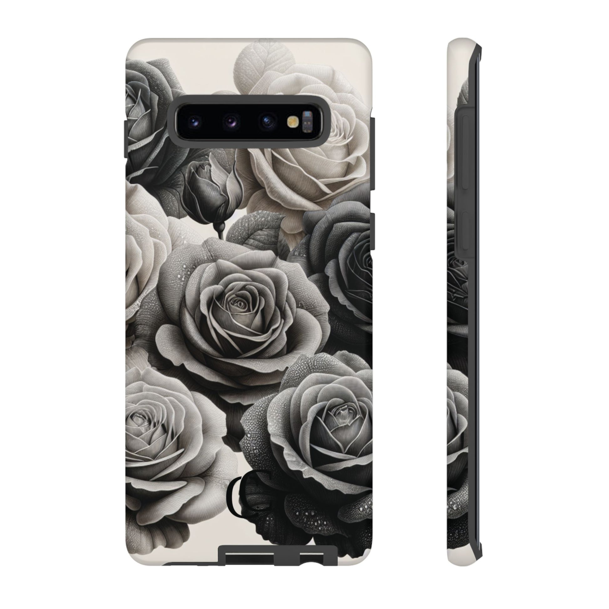Elegant Floral Phone Case | Tough Cases with Black and White Roses | Stylish Gift for Her, Samsung Case, Vintage Design