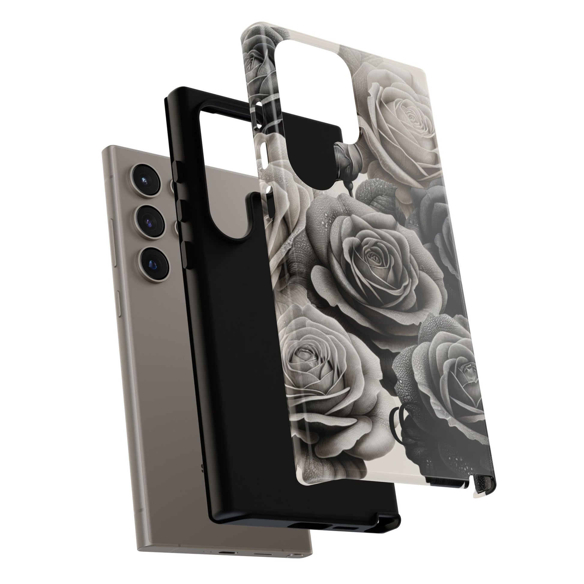 Elegant Floral Phone Case | Tough Cases with Black and White Roses | Stylish Gift for Her, Samsung Case, Vintage Design