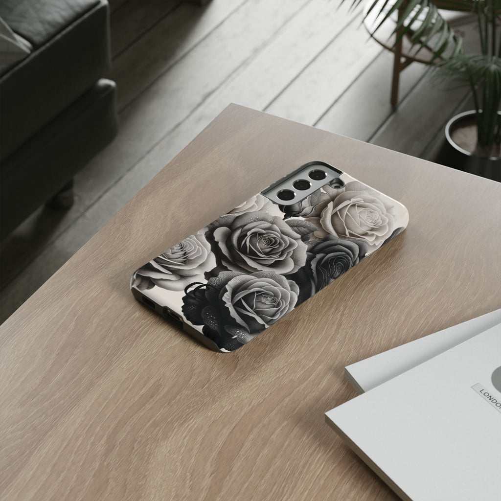 Elegant Floral Phone Case | Tough Cases with Black and White Roses | Stylish Gift for Her, Samsung Case, Vintage Design