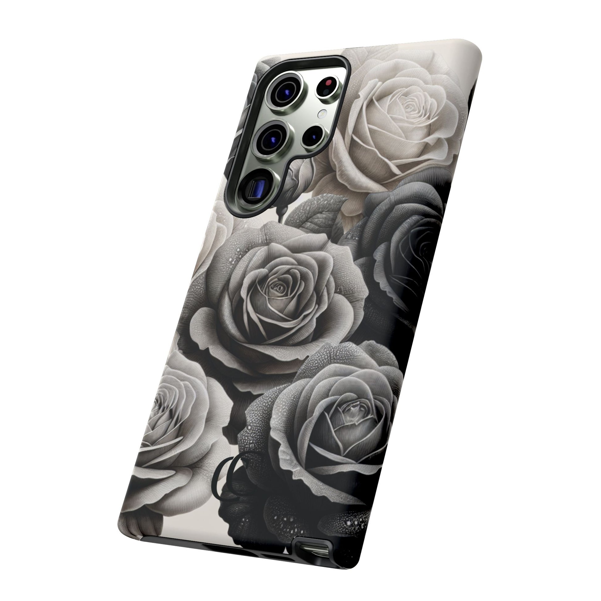 Elegant Floral Phone Case | Tough Cases with Black and White Roses | Stylish Gift for Her, Samsung Case, Vintage Design