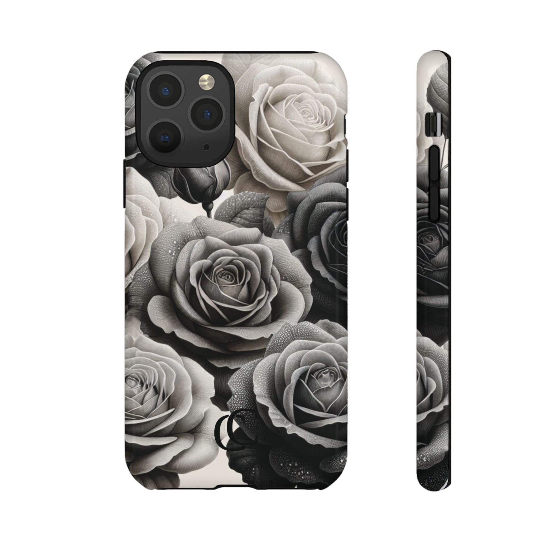 Elegant Floral Phone Case | Tough Cases with Black and White Roses | Stylish Gift for Her, iPhone Cover, Vintage Design