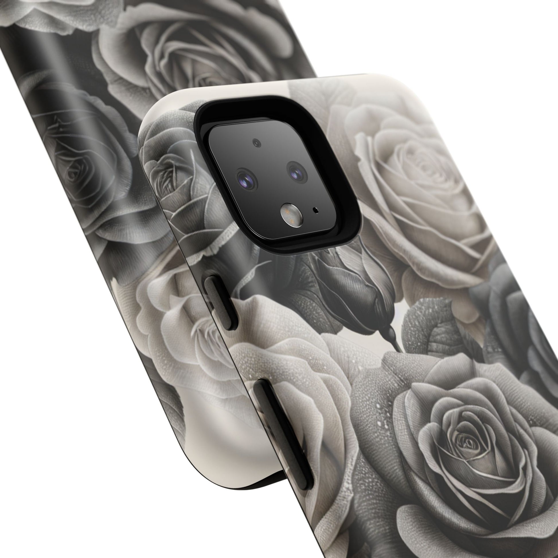 Elegant Floral Phone Case | Tough Cases with Black and White Roses | Stylish Gift for Her, Google Pixel Case, Vintage Design