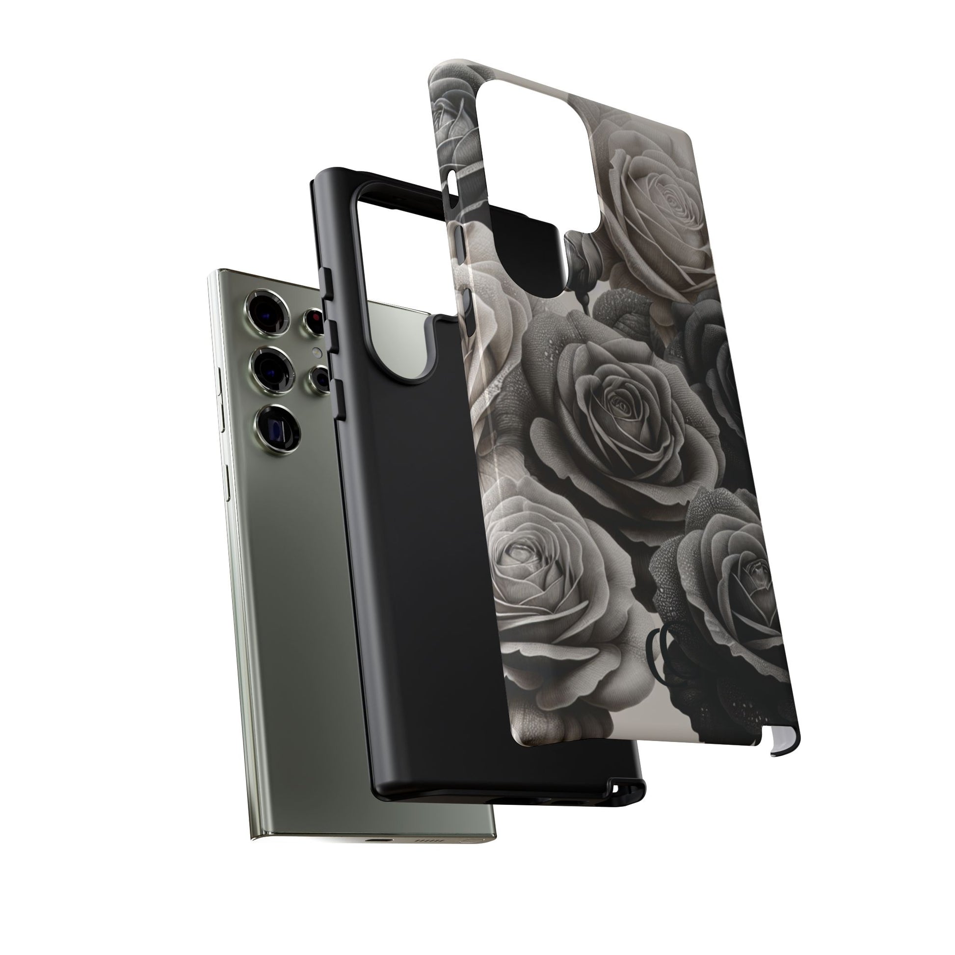 Elegant Floral Phone Case | Tough Cases with Black and White Roses | Stylish Gift for Her, Samsung Case, Vintage Design