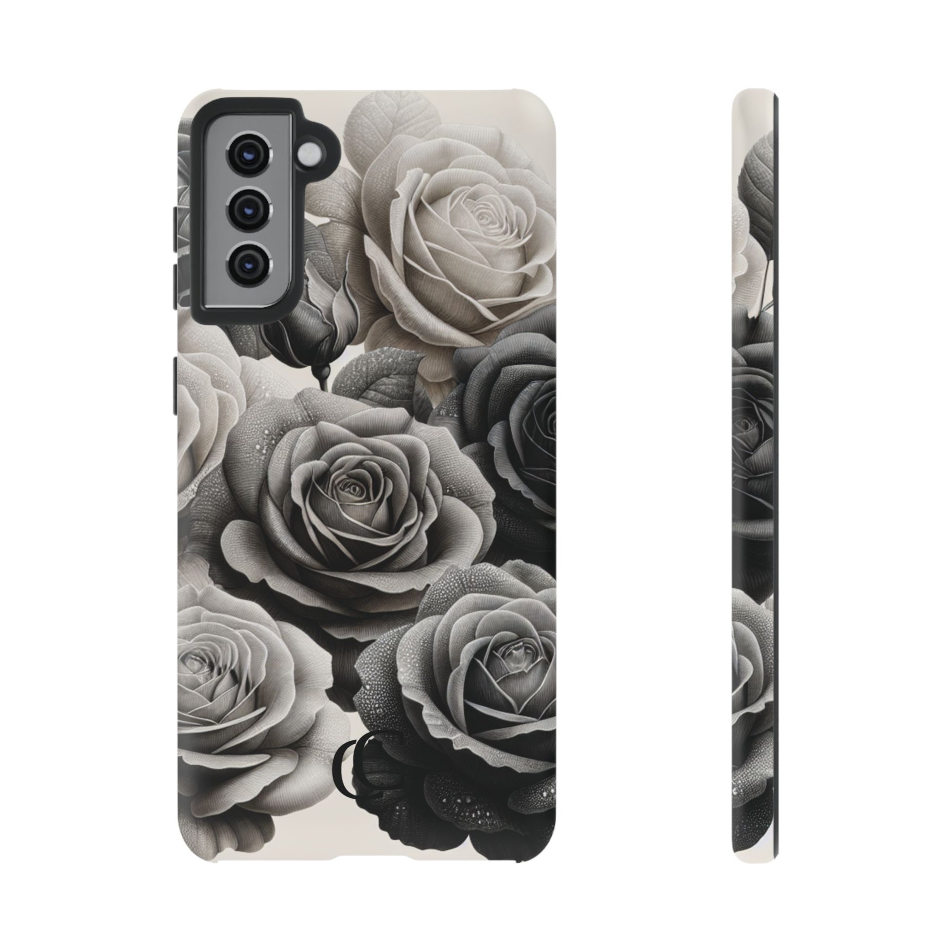 Elegant Floral Phone Case | Tough Cases with Black and White Roses | Stylish Gift for Her, Samsung Case, Vintage Design
