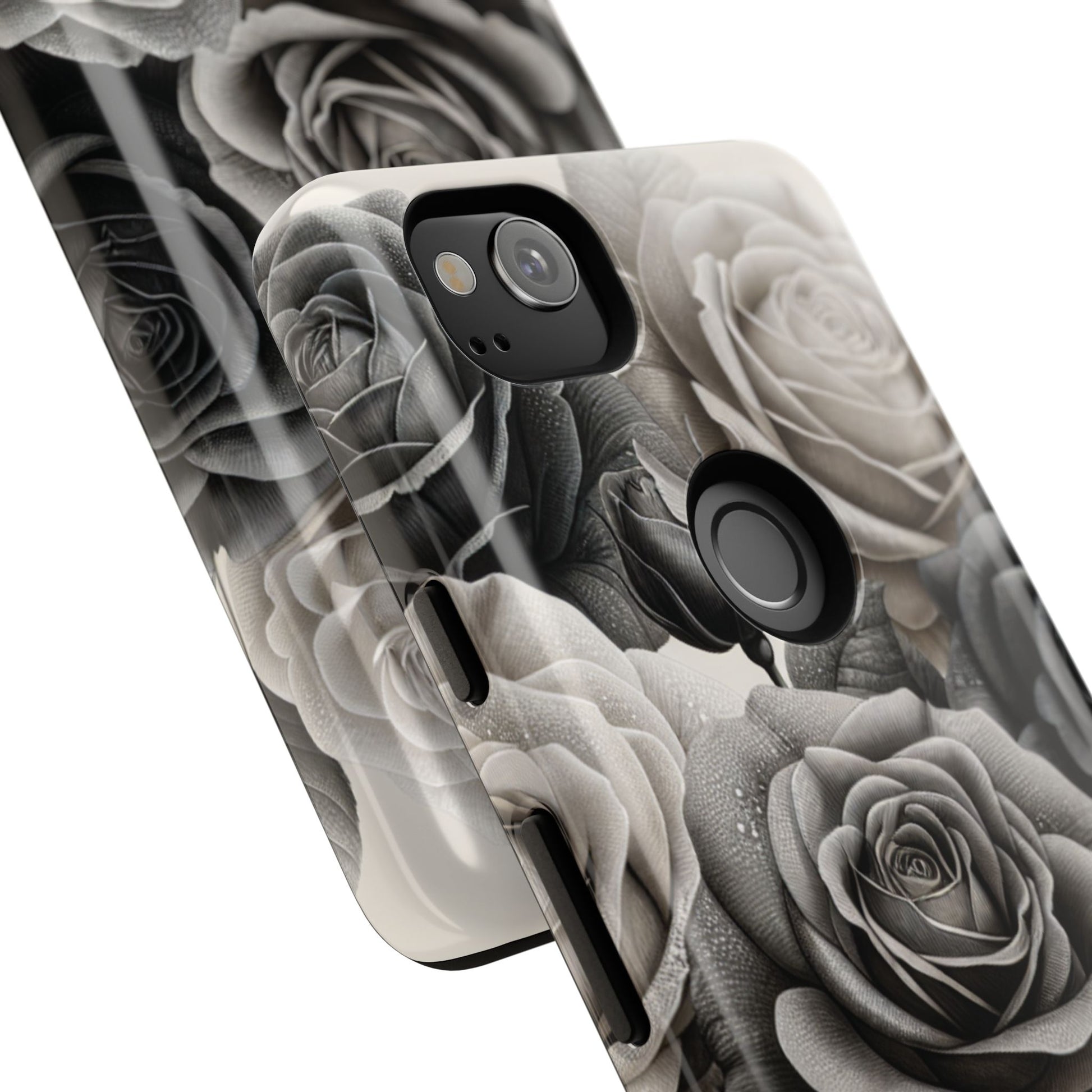 Elegant Floral Phone Case | Tough Cases with Black and White Roses | Stylish Gift for Her, Google Pixel Case, Vintage Design