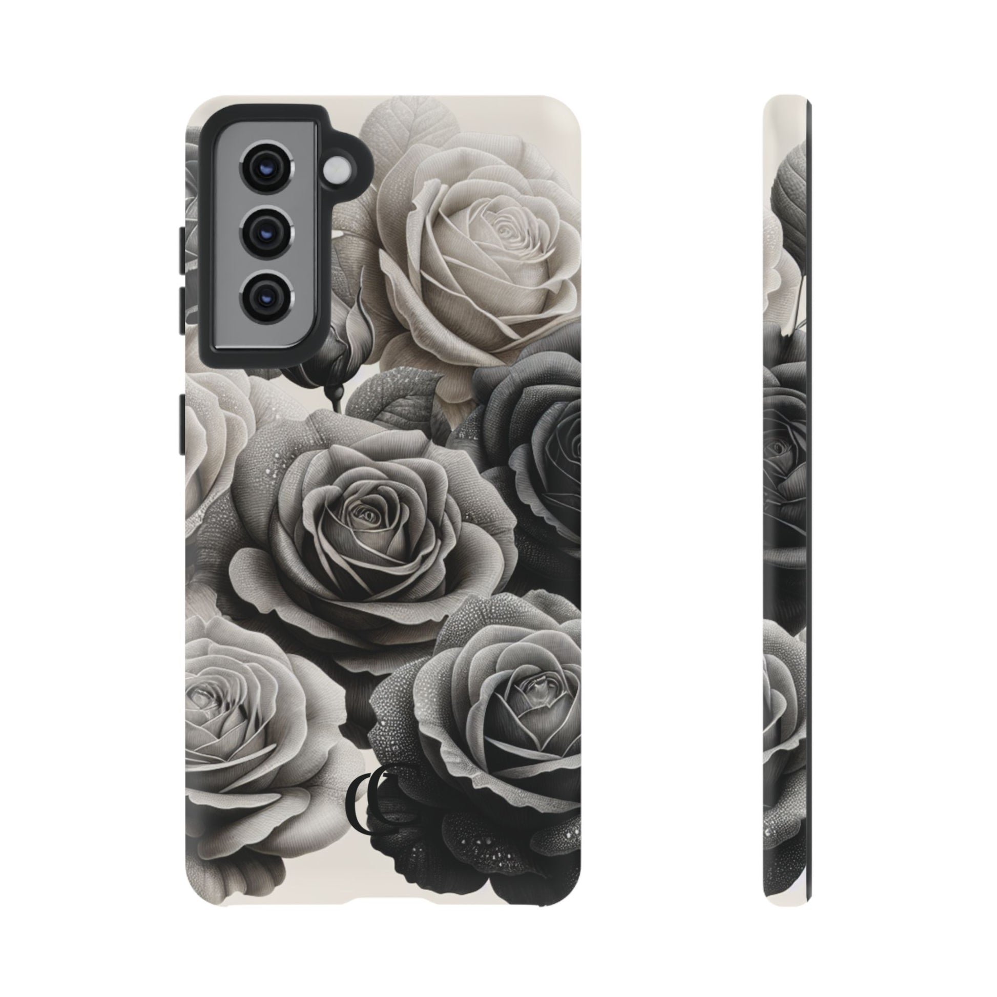 Elegant Floral Phone Case | Tough Cases with Black and White Roses | Stylish Gift for Her, Samsung Case, Vintage Design
