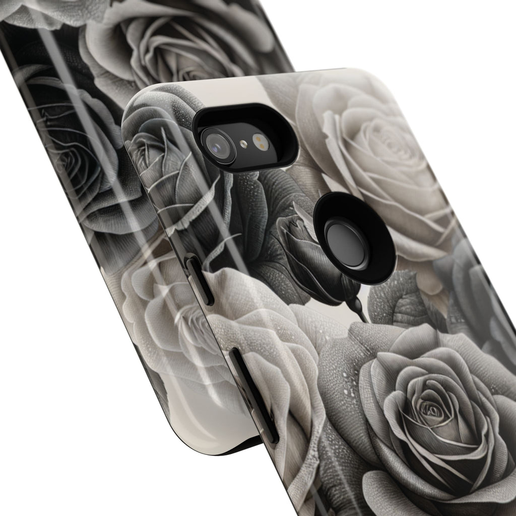 Elegant Floral Phone Case | Tough Cases with Black and White Roses | Stylish Gift for Her, Google Pixel Case, Vintage Design