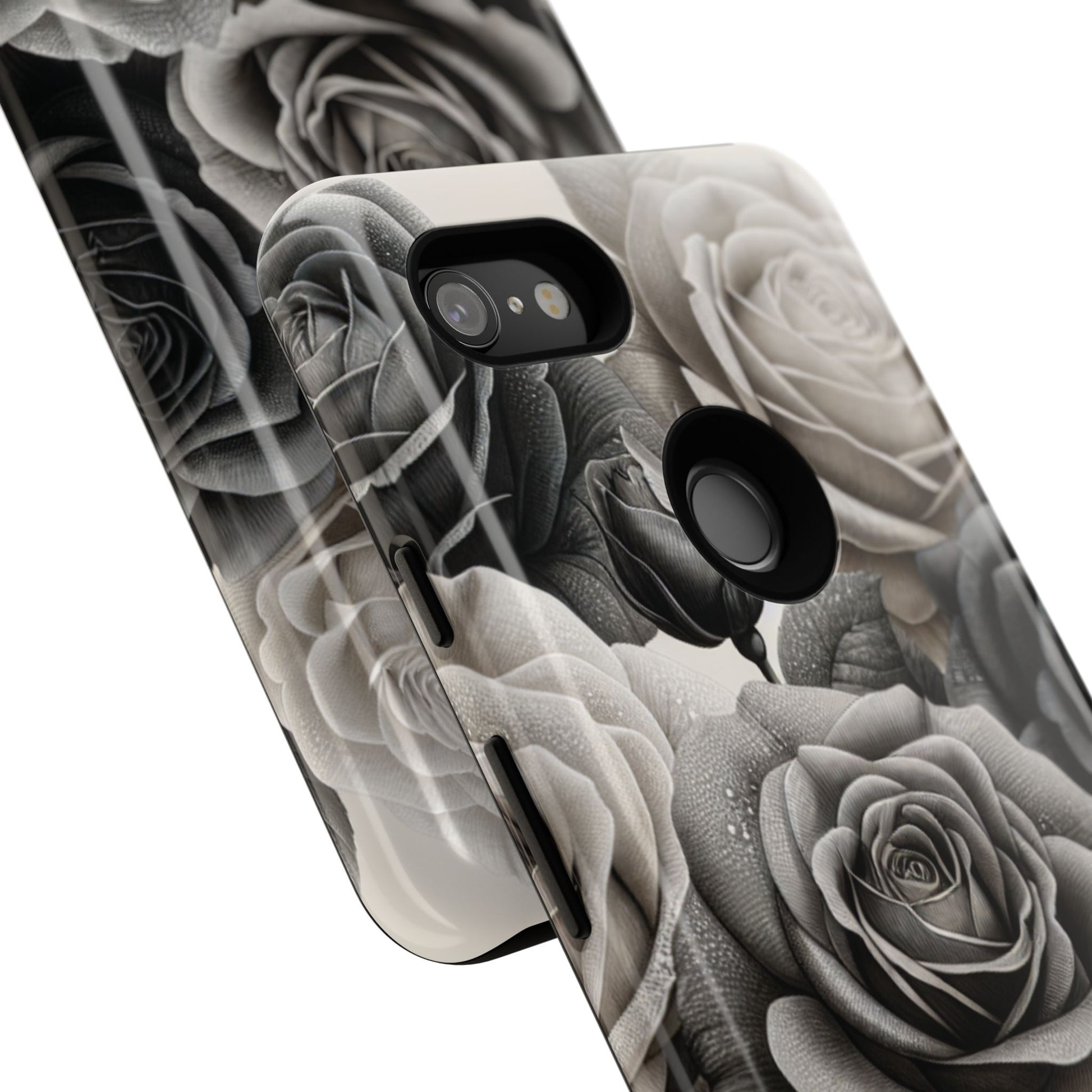 Elegant Floral Phone Case | Tough Cases with Black and White Roses | Stylish Gift for Her, Google Pixel Case, Vintage Design