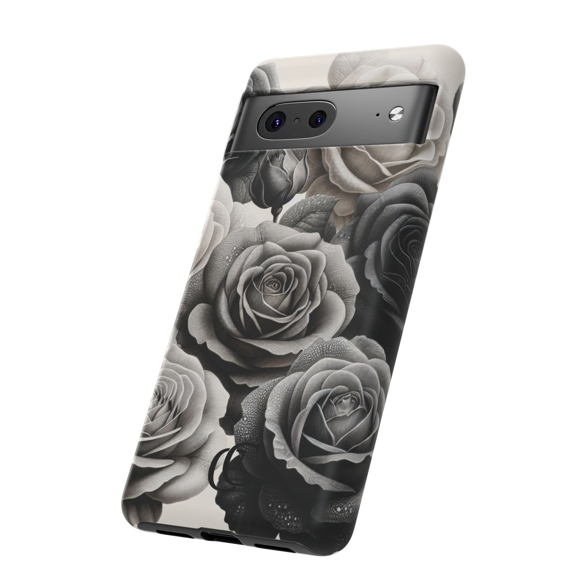 Elegant Floral Phone Case | Tough Cases with Black and White Roses | Stylish Gift for Her, Google Pixel Case, Vintage Design