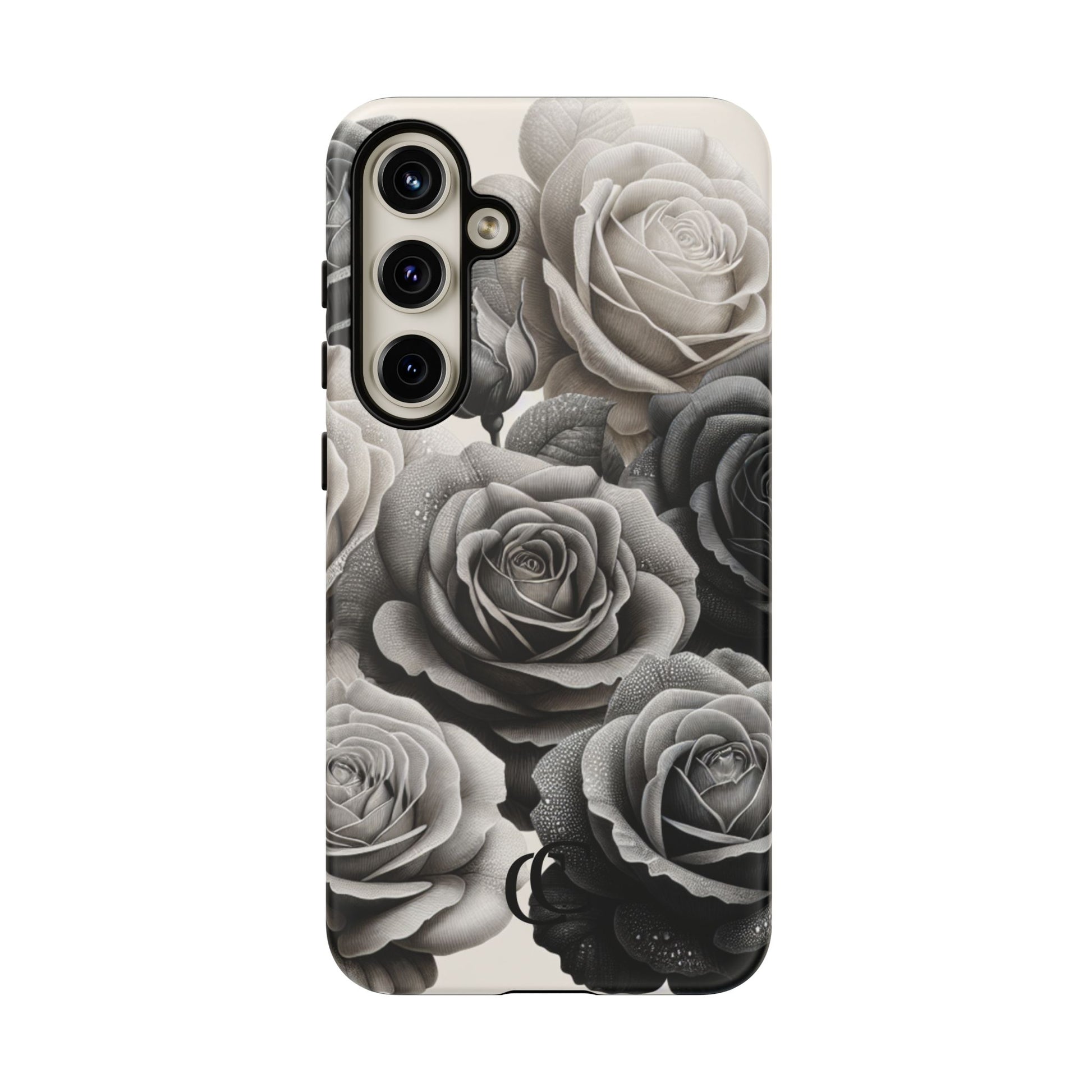 Elegant Floral Phone Case | Tough Cases with Black and White Roses | Stylish Gift for Her, Samsung Case, Vintage Design